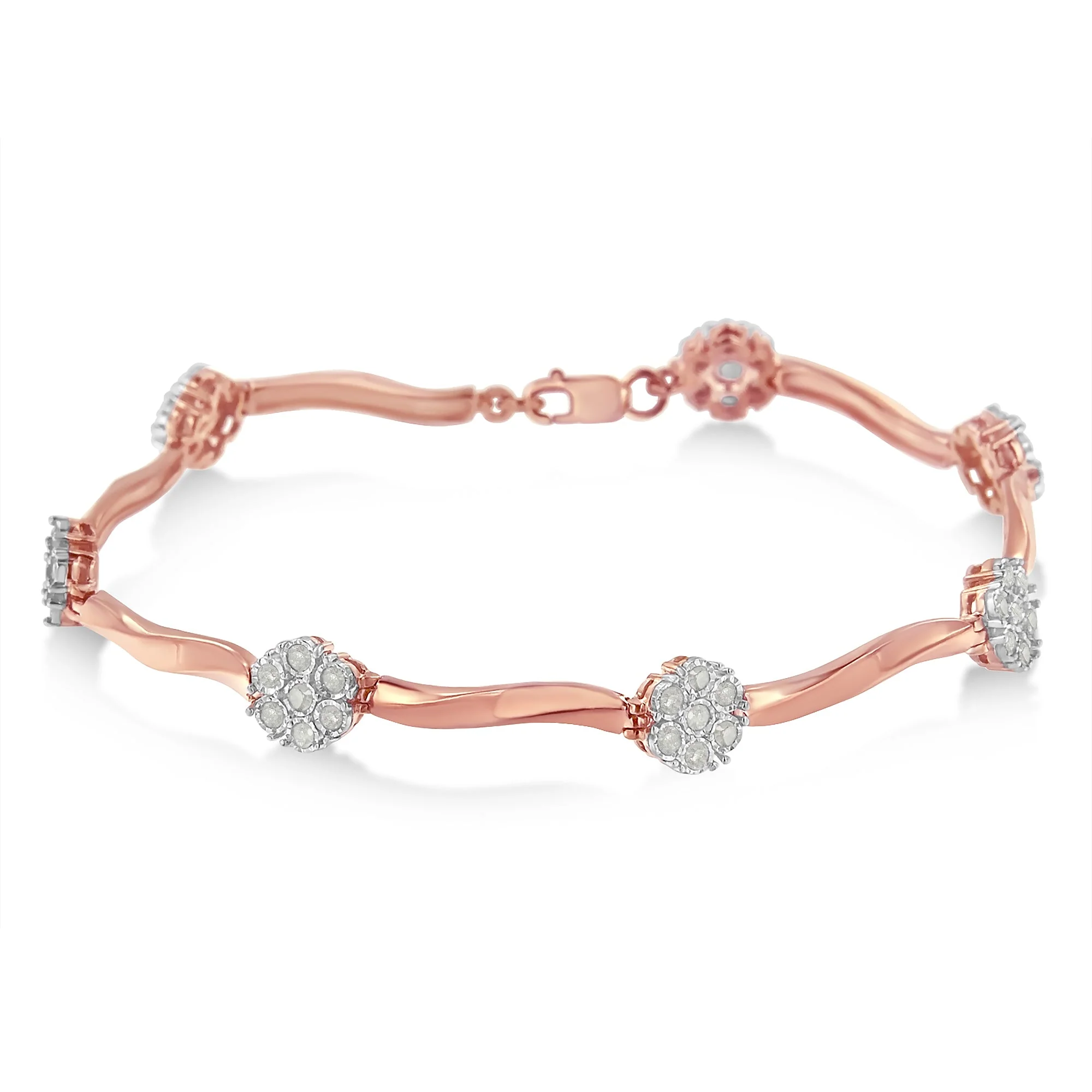.925 10k Rose Gold Over Sterling Silver 1.0 cttw Diamond Floral Link Bracelet (I-J Color,I3 Clarity) - Image 2