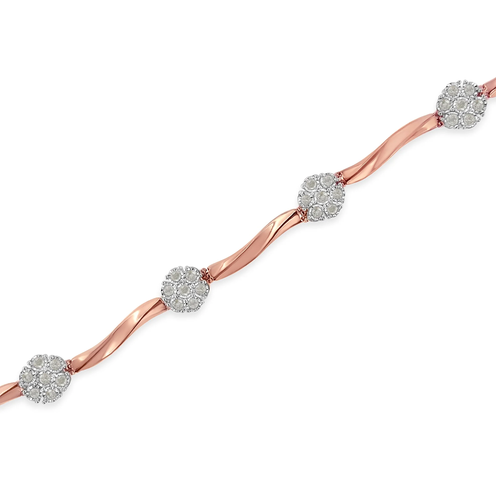.925 10k Rose Gold Over Sterling Silver 1.0 cttw Diamond Floral Link Bracelet (I-J Color,I3 Clarity) - Image 7