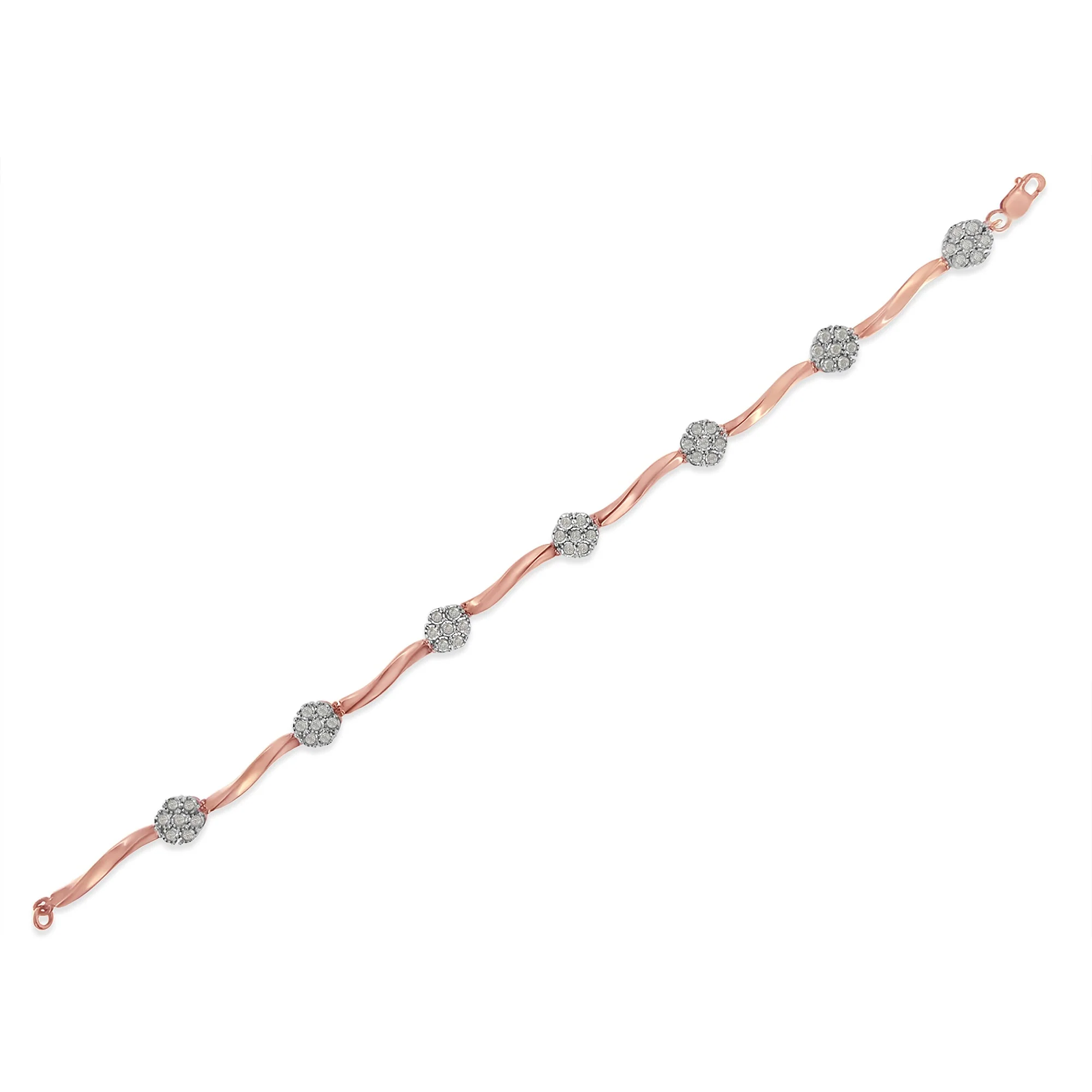 .925 10k Rose Gold Over Sterling Silver 1.0 cttw Diamond Floral Link Bracelet (I-J Color,I3 Clarity) - Image 8