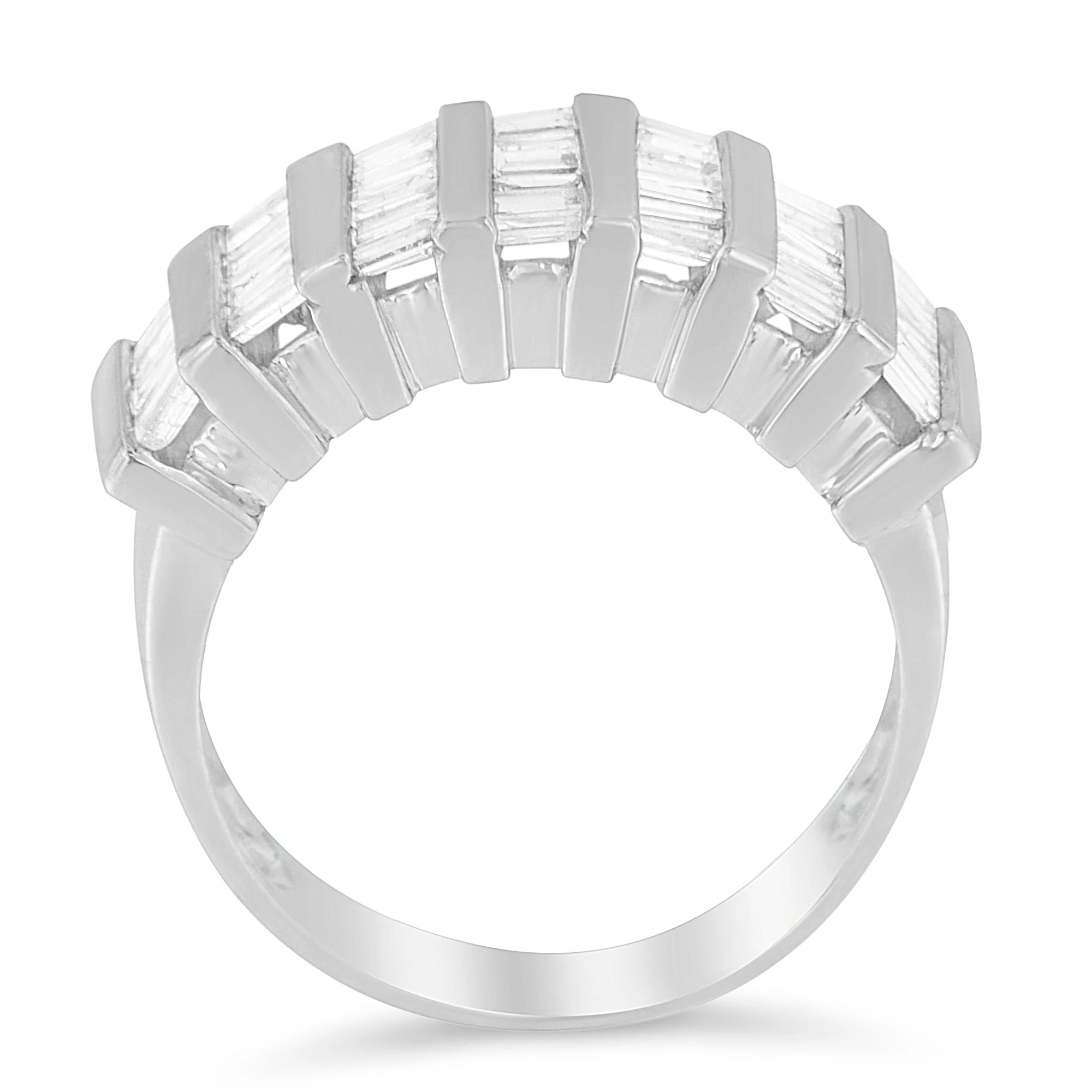 .925 Sterling Silver 1.0 Cttw Baguette Cut Diamond Vertical Channel Fluted Multi-Row Unisex Fashion Wedding Ring (H-I Color, I1-I2 Clarity) - Size 6-3/4 - Image 2