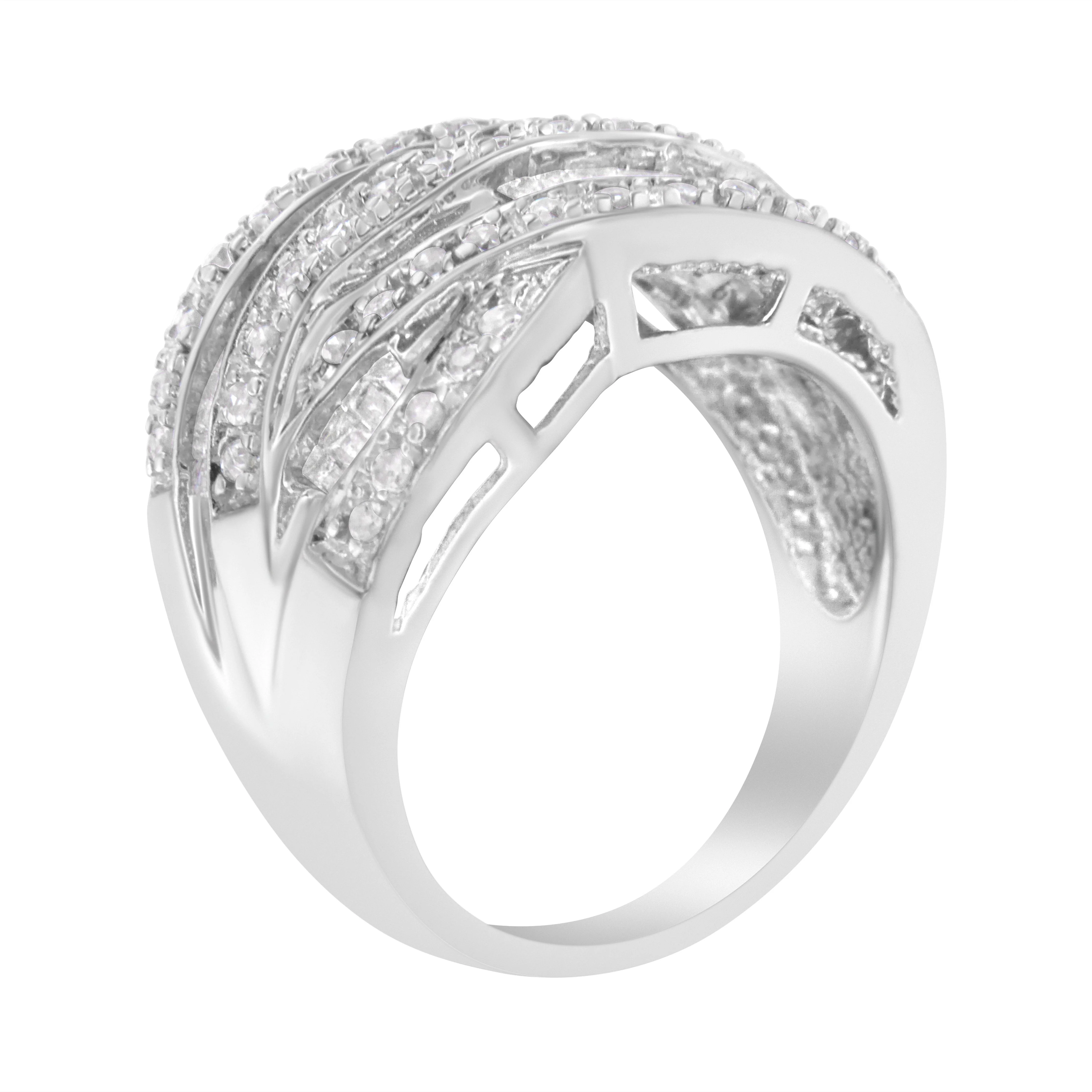 .925 Sterling Silver 1.0 Cttw Channel Set Alternating Round and Baguette Diamond Cross-over Bypass Ring Band (I-J Color, I2-I3 Clarity) - Size 7 - Image 8
