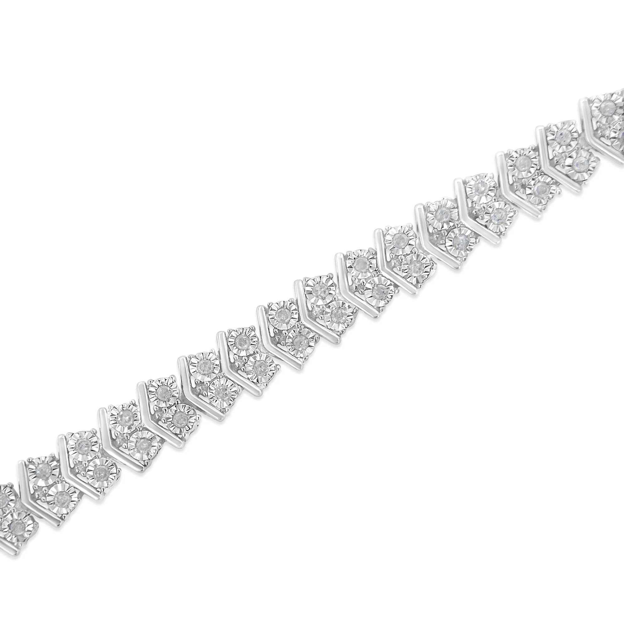 .925 Sterling Silver 1.0 Cttw Chevron 2 Stone Arrow Link Tennis Bracelet (I-J Color, I3 Clarity) - 7†- Image 9