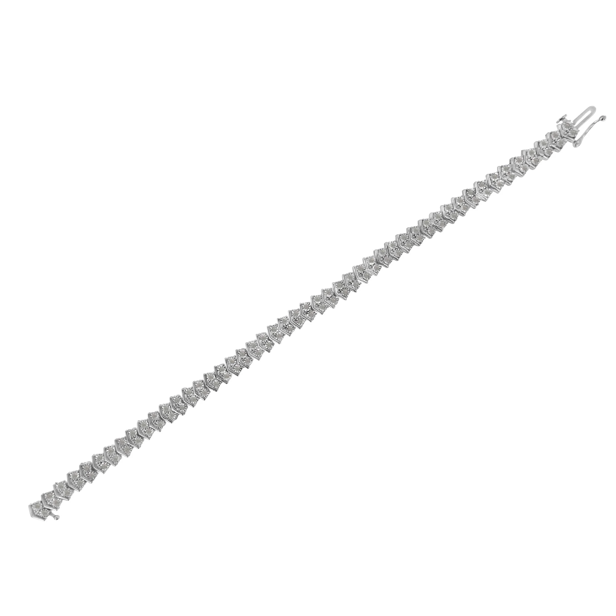 .925 Sterling Silver 1.0 cttw Diamond "Arrow" Shape Tennis Link Bracelet (I-J Color, I3 Clarity) -7.25" - Image 5