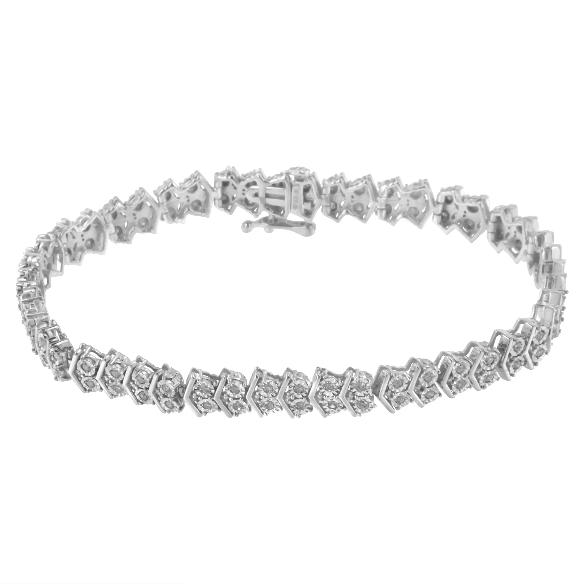 .925 Sterling Silver 1.0 cttw Diamond "Arrow" Shape Tennis Link Bracelet (I-J Color, I3 Clarity) -7.25" - Image 8