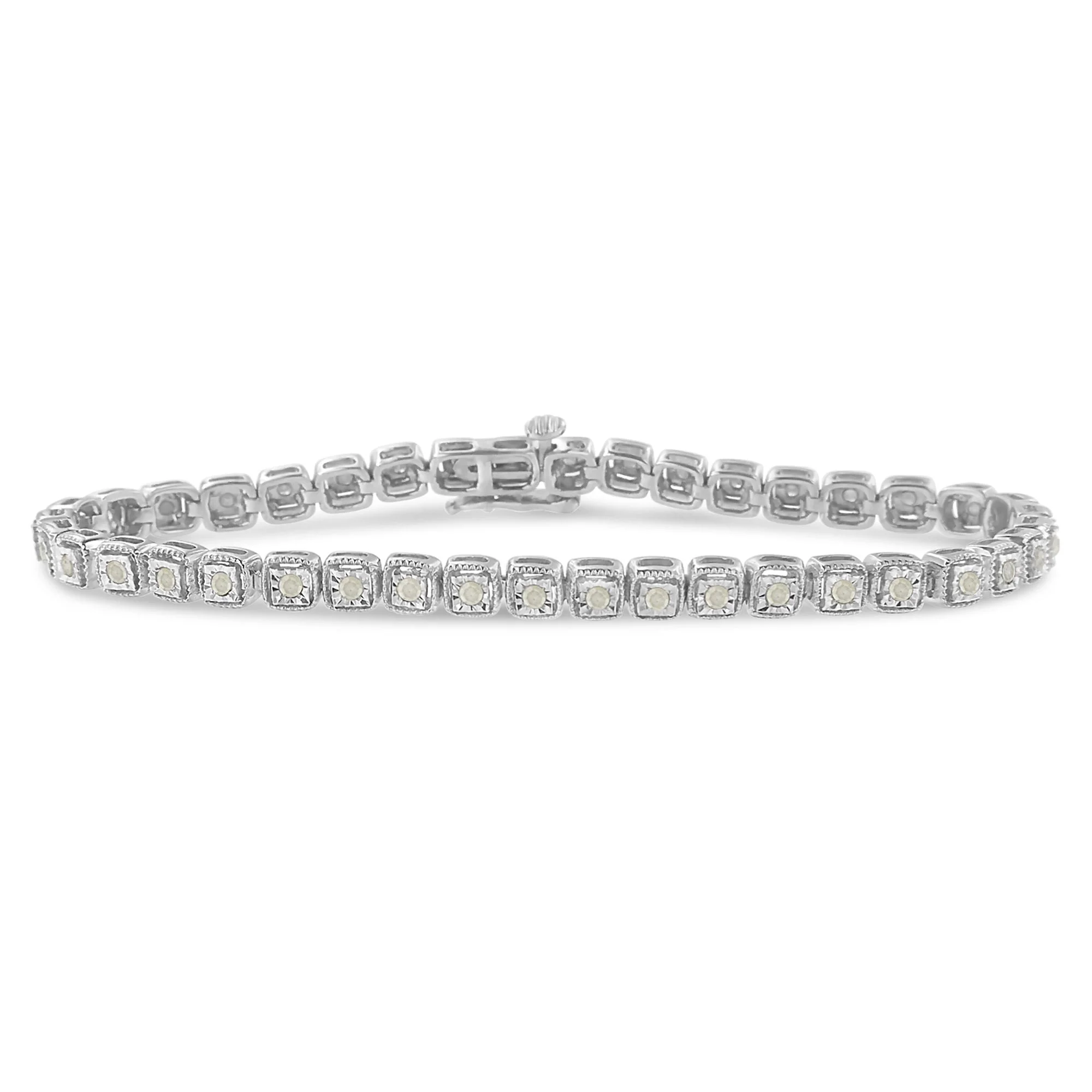 .925 Sterling Silver 1.0 Cttw Diamond Miracle-Set Square Milgrain 7" Link Tennis Bracelet (I-J Color, I3 Clarity) - Image 6