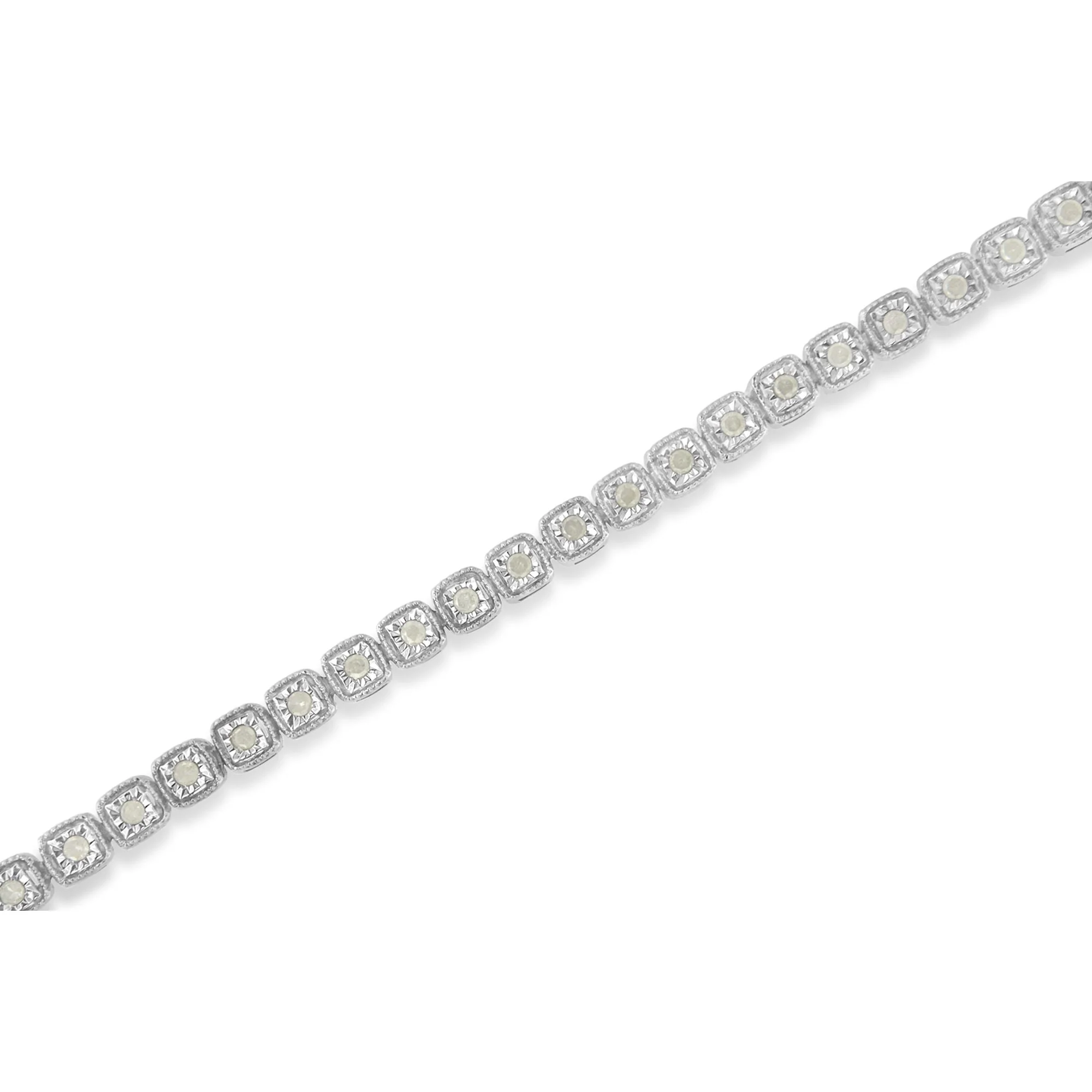 .925 Sterling Silver 1.0 Cttw Diamond Miracle-Set Square Milgrain 7" Link Tennis Bracelet (I-J Color, I3 Clarity) - Image 8