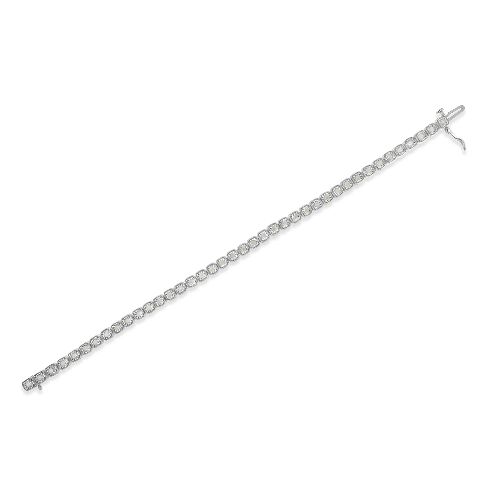 .925 Sterling Silver 1.0 Cttw Diamond Miracle-Set Square Milgrain 7" Link Tennis Bracelet (I-J Color, I3 Clarity) - Image 9