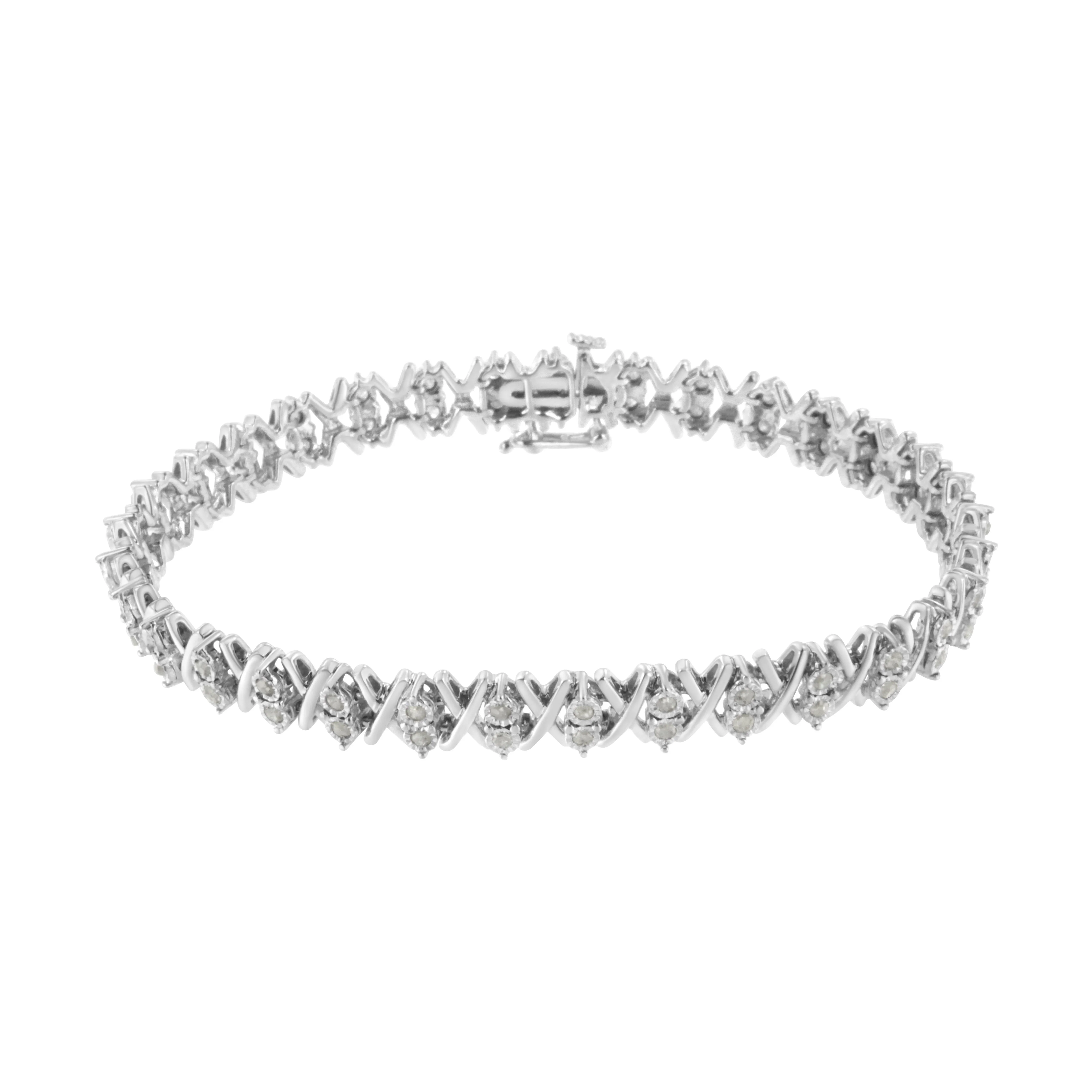 .925 Sterling Silver 1.0 Cttw Diamond Miracle-Set X-Link 7" Tennis Bracelet (I-J Color, I3 Clarity) - Image 7