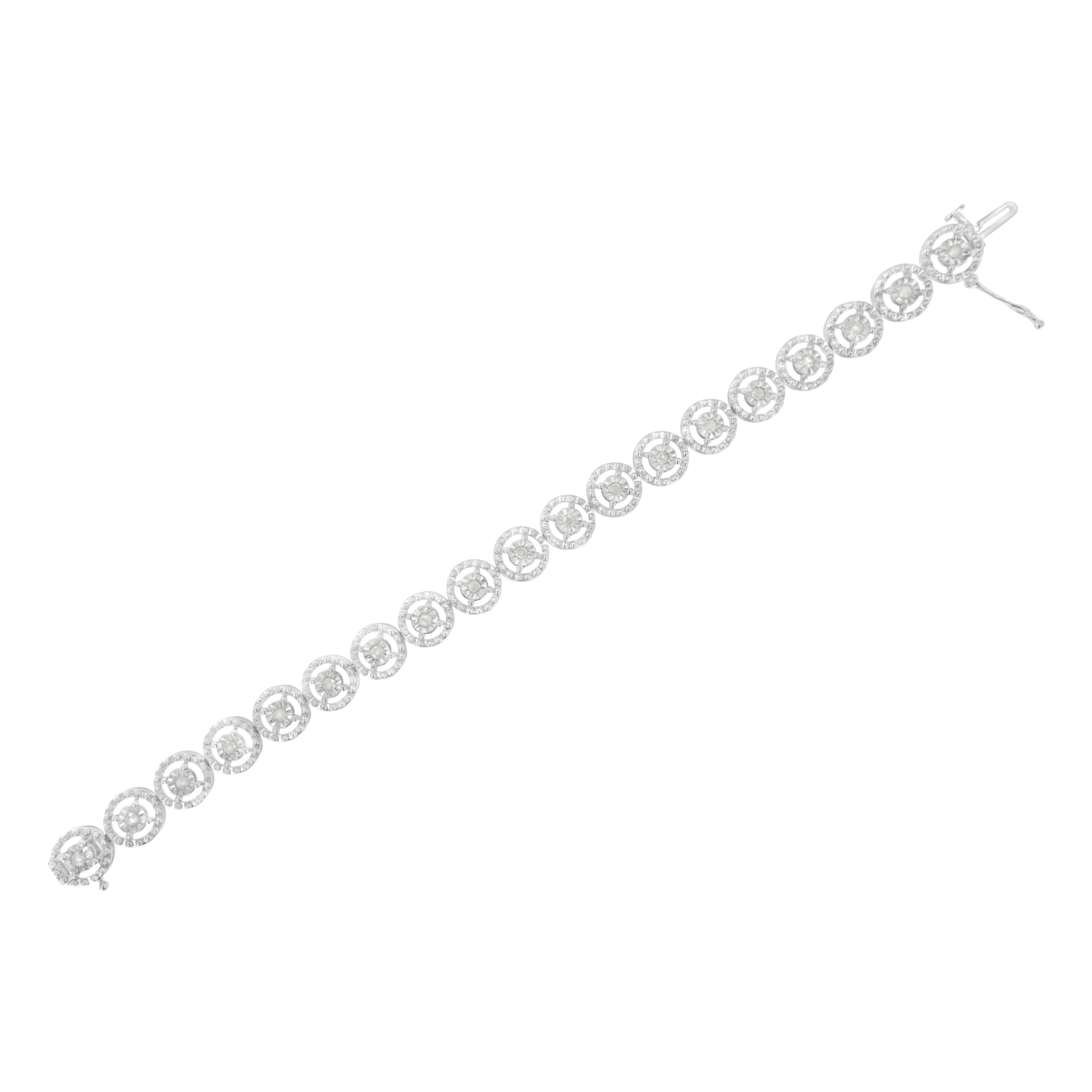 .925 Sterling Silver 1.0 Cttw Diamond Nested Circle Miracle Set Open Wheel 7" Fashion Link Bracelet (I-J Color, I3 Clarity) - Image 10