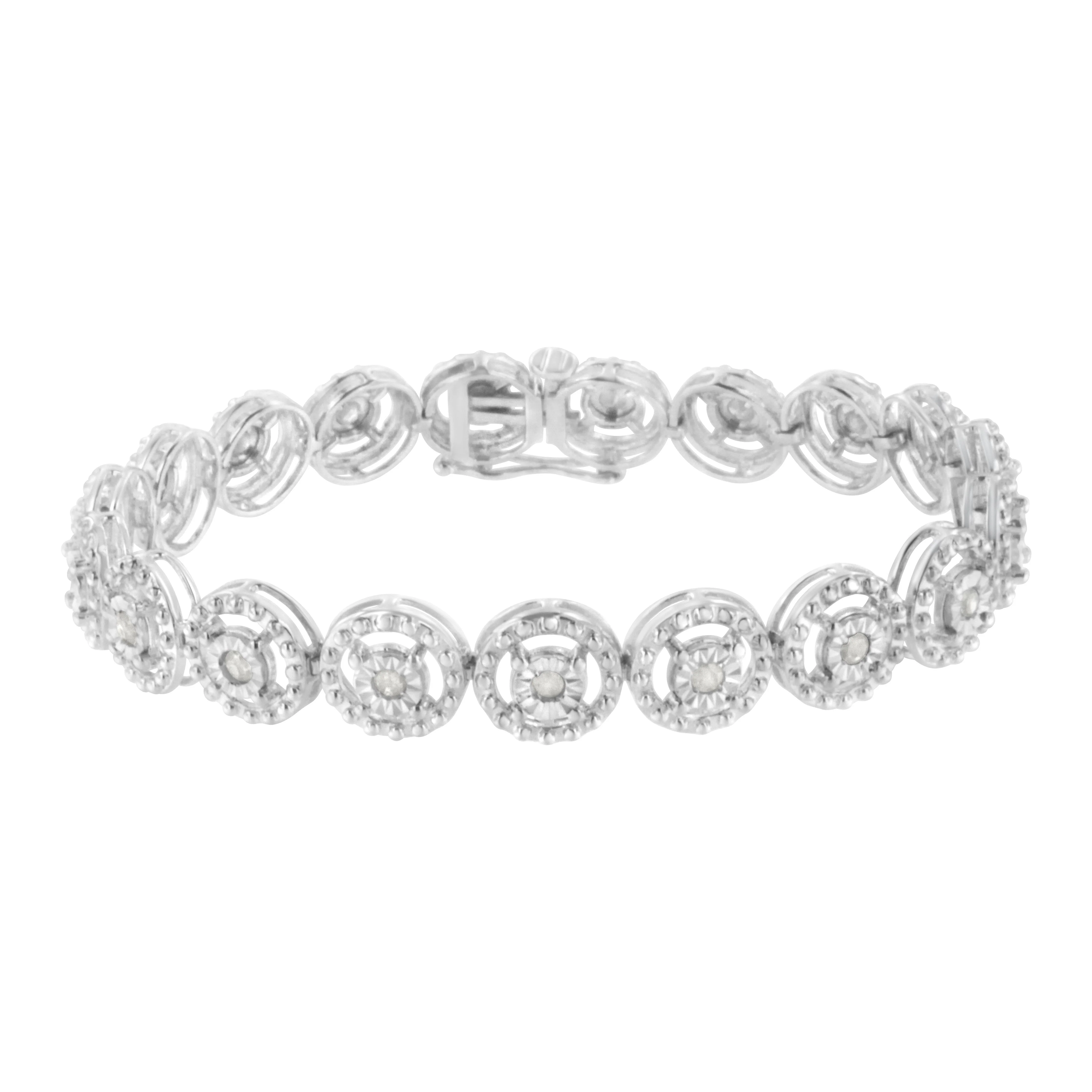 .925 Sterling Silver 1.0 Cttw Diamond Nested Circle Miracle Set Open Wheel 7" Fashion Link Bracelet (I-J Color, I3 Clarity) - Image 6