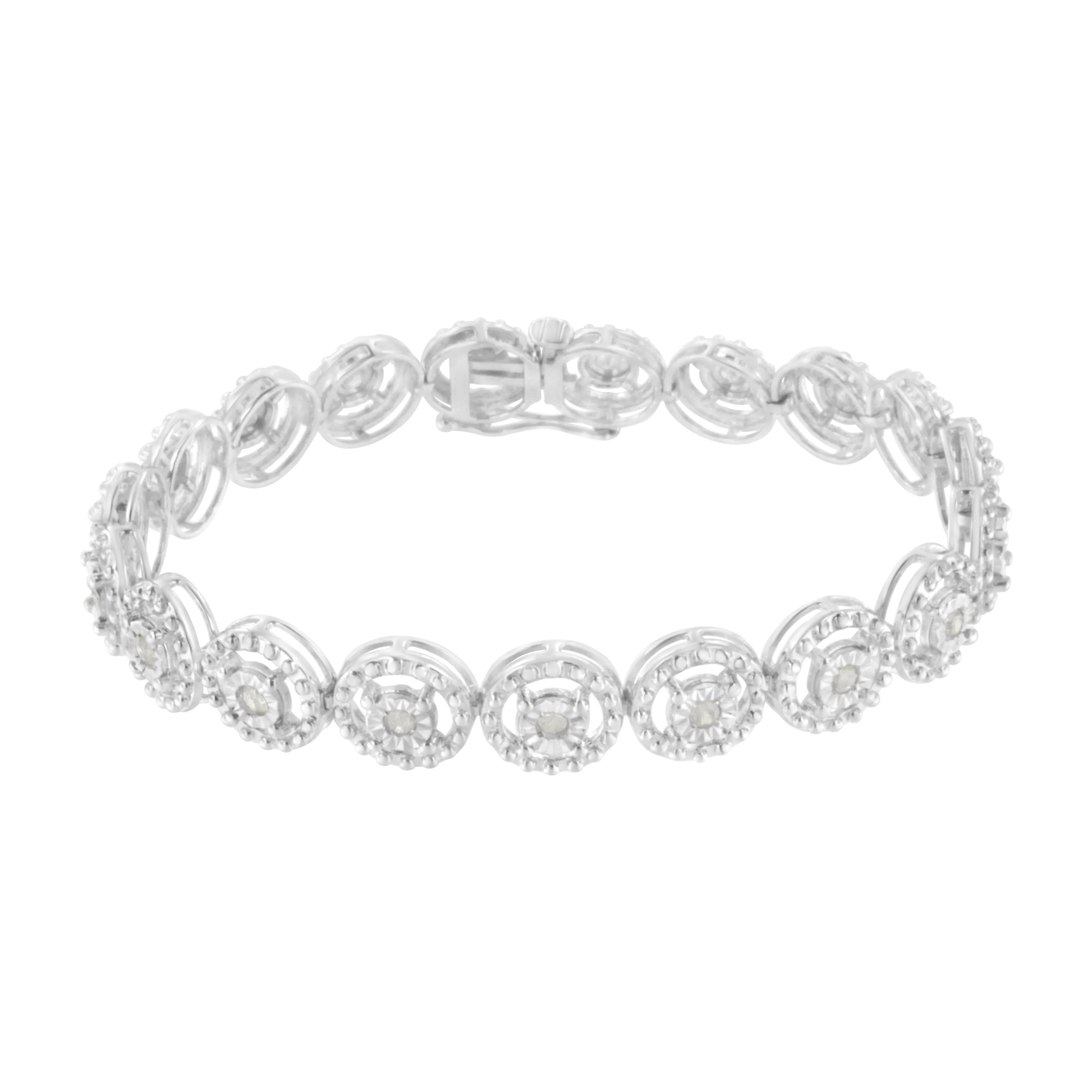 .925 Sterling Silver 1.0 Cttw Diamond Nested Circle Miracle Set Open Wheel 7" Fashion Link Bracelet (I-J Color, I3 Clarity) - Image 7