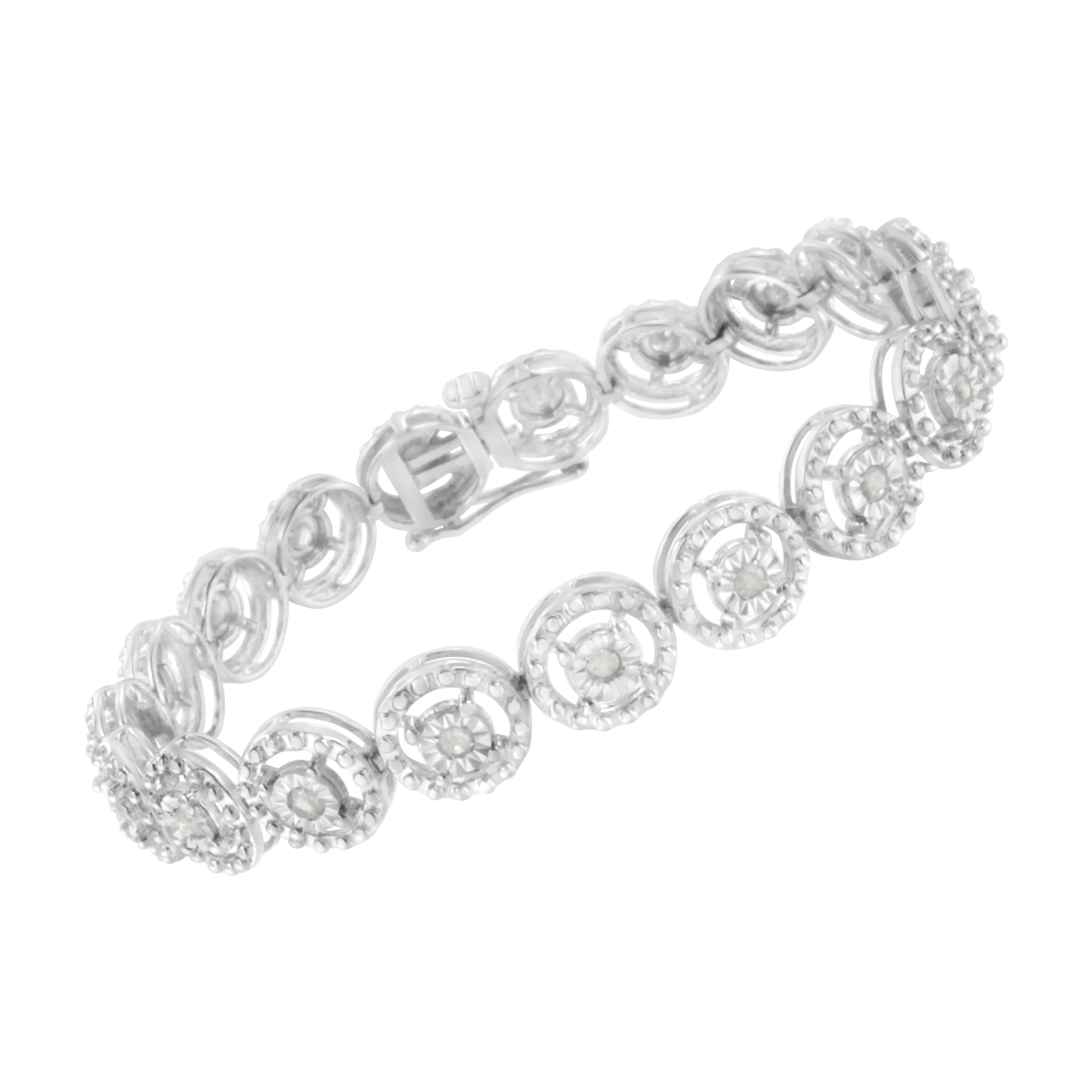 .925 Sterling Silver 1.0 Cttw Diamond Nested Circle Miracle Set Open Wheel 7" Fashion Link Bracelet (I-J Color, I3 Clarity) - Image 8