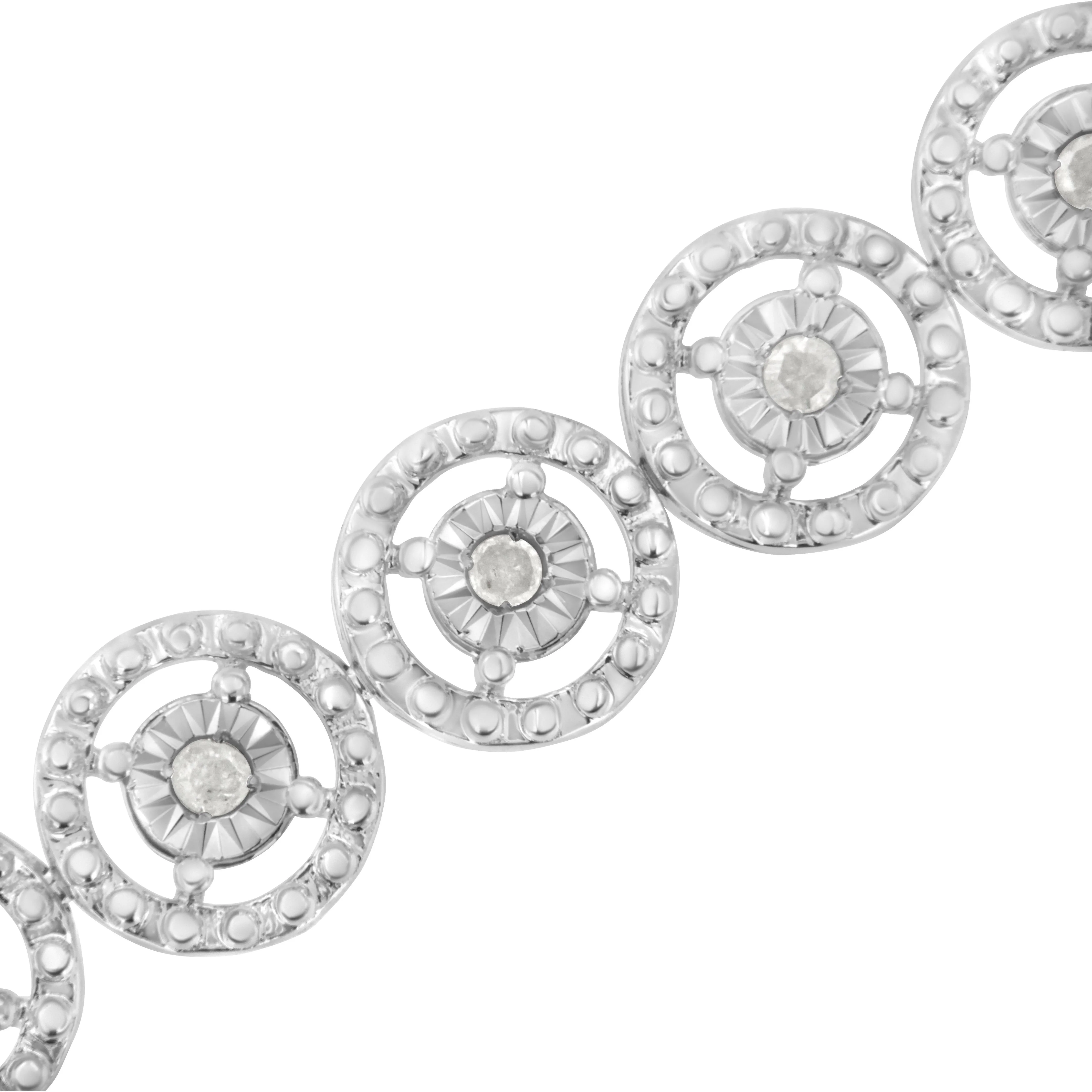 .925 Sterling Silver 1.0 Cttw Diamond Nested Circle Miracle Set Open Wheel 7" Fashion Link Bracelet (I-J Color, I3 Clarity) - Image 9