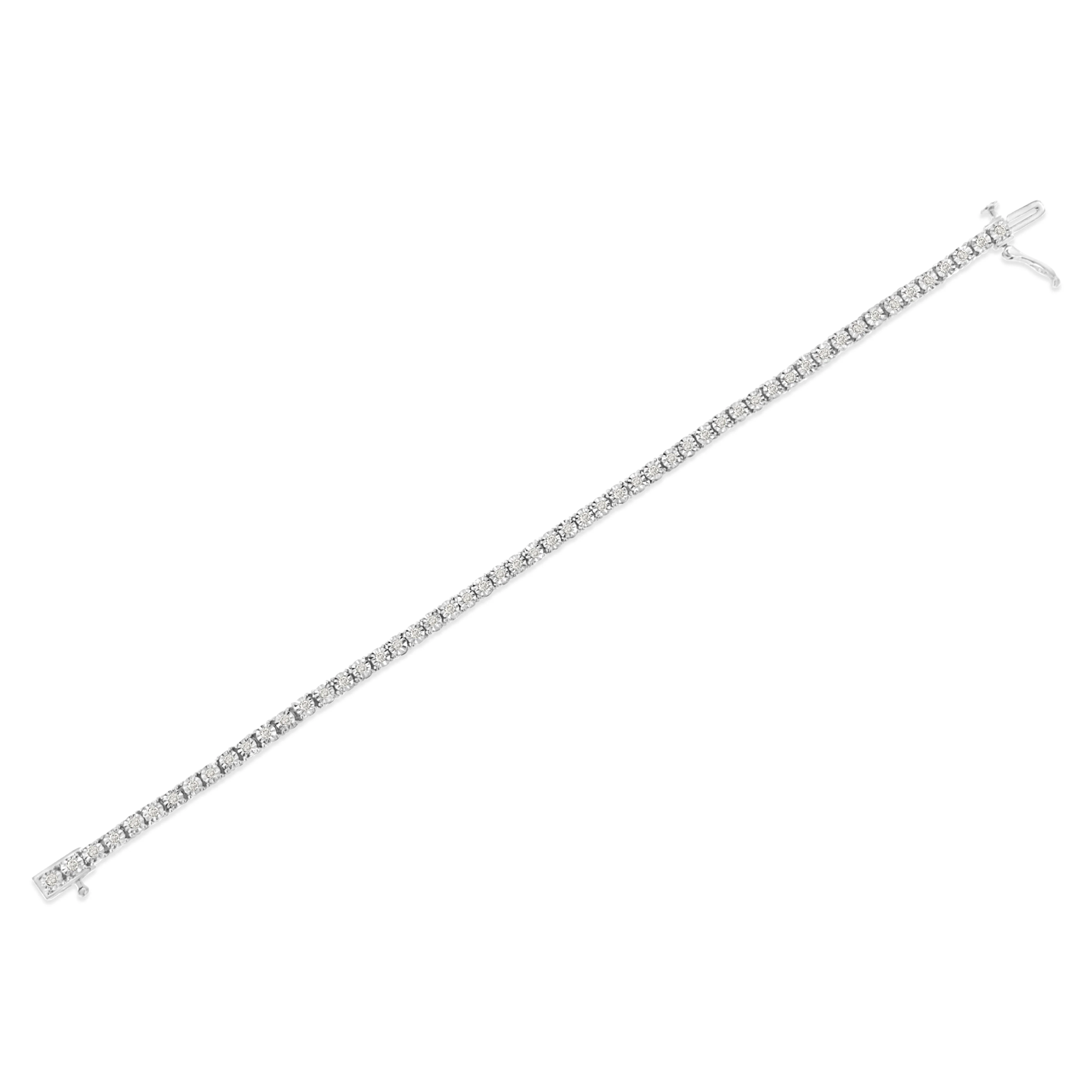 .925 Sterling Silver 1.0 Cttw Miracle-Set Diamond Round Faceted Bezel Tennis Bracelet (I-J Color, I3 Clarity) - 7" - Image 11