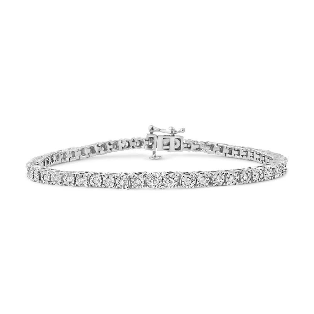 .925 Sterling Silver 1.0 Cttw Miracle-Set Diamond Round Faceted Bezel Tennis Bracelet (I-J Color, I3 Clarity) - 7" - Image 14