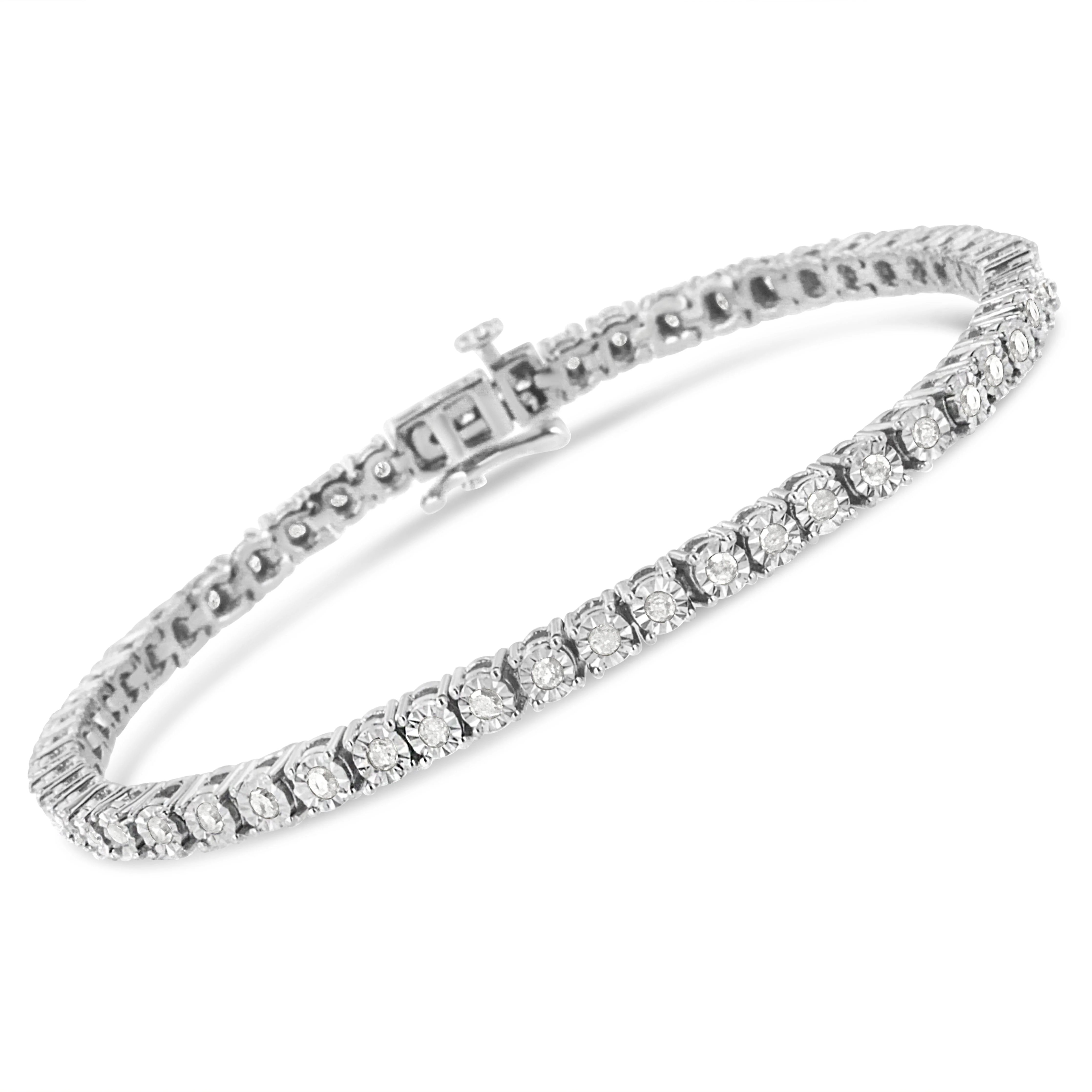 .925 Sterling Silver 1.0 Cttw Miracle-Set Diamond Round Faceted Bezel Tennis Bracelet (I-J Color, I3 Clarity) - 7" - Image 17