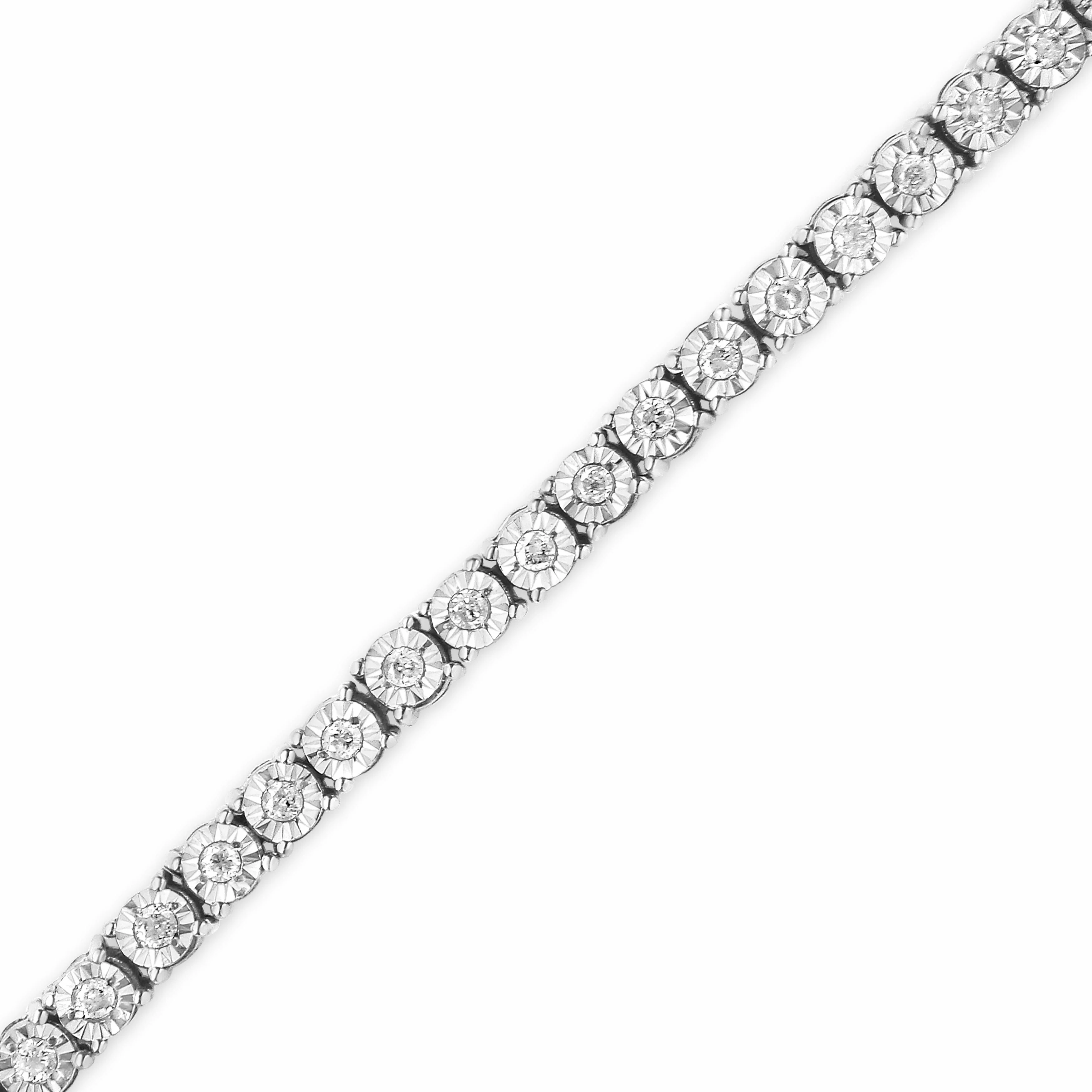 .925 Sterling Silver 1.0 Cttw Miracle-Set Diamond Round Faceted Bezel Tennis Bracelet (I-J Color, I3 Clarity) - 7" - Image 20
