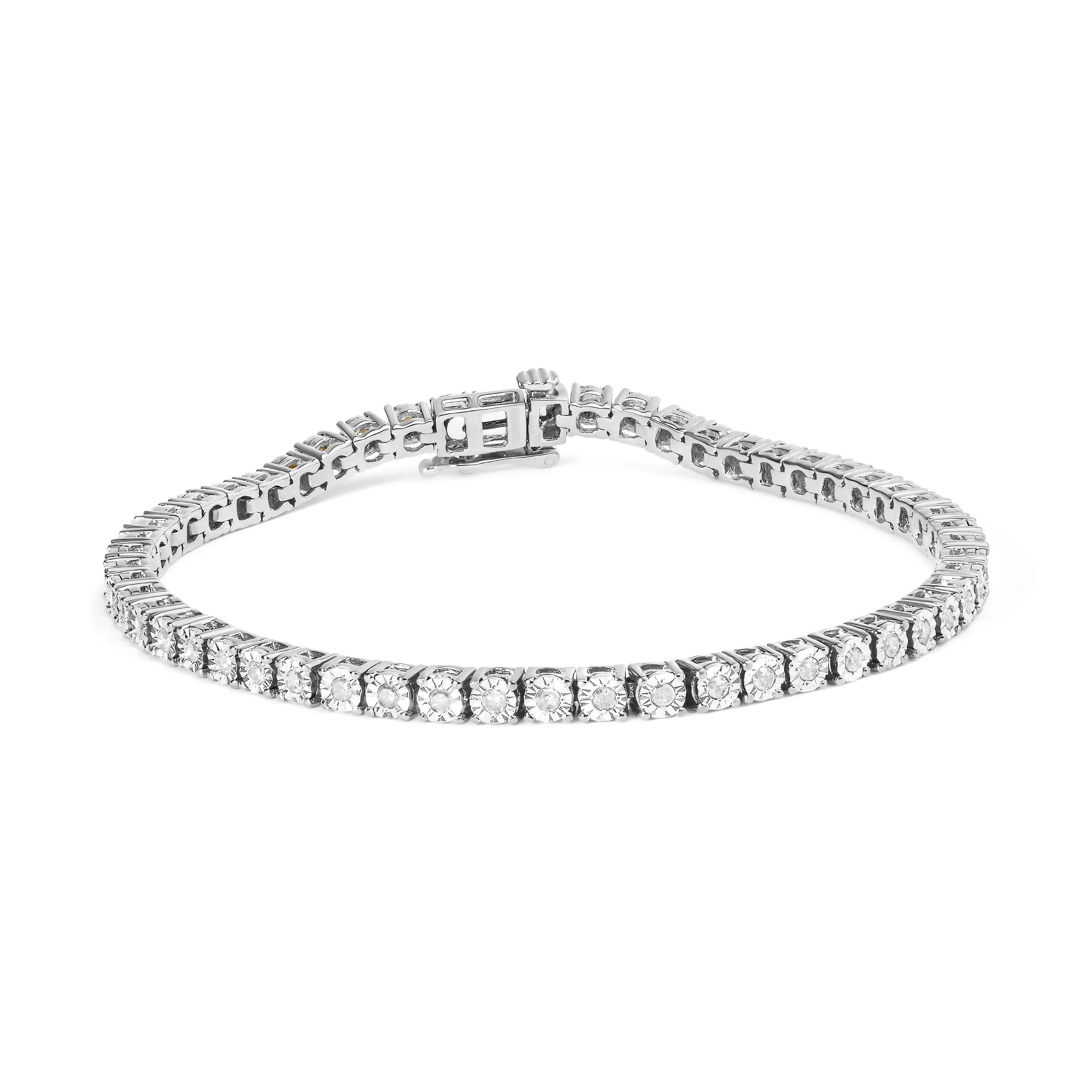 .925 Sterling Silver 1.0 Cttw Miracle-Set Diamond Round Faceted Bezel Tennis Bracelet (I-J Color, I3 Clarity) - 7" - Image 23
