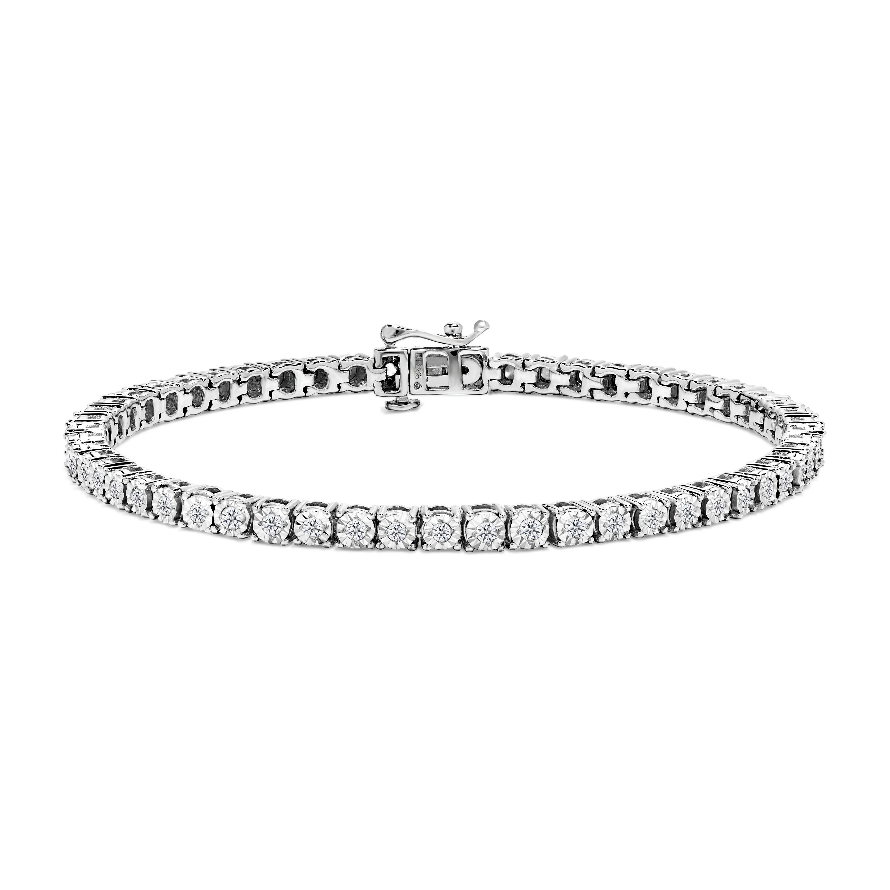 .925 Sterling Silver 1.0 Cttw Miracle-Set Diamond Round Faceted Bezel Tennis Bracelet (I-J Color, I3 Clarity) - 7" - Image 8