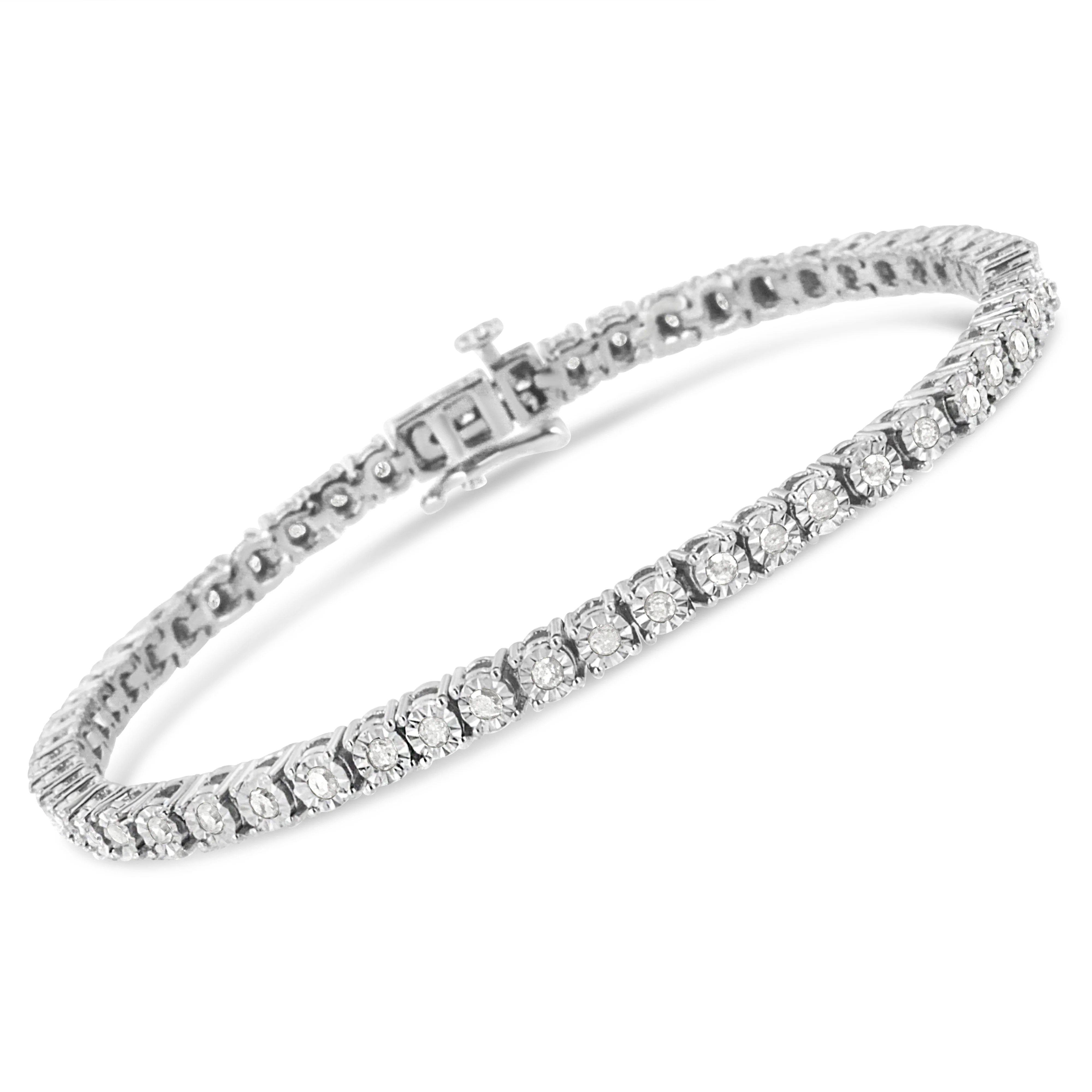.925 Sterling Silver 1.0 Cttw Miracle-Set Diamond Round Faceted Bezel Tennis Bracelet (I-J Color, I3 Clarity) - 7" - Image 9