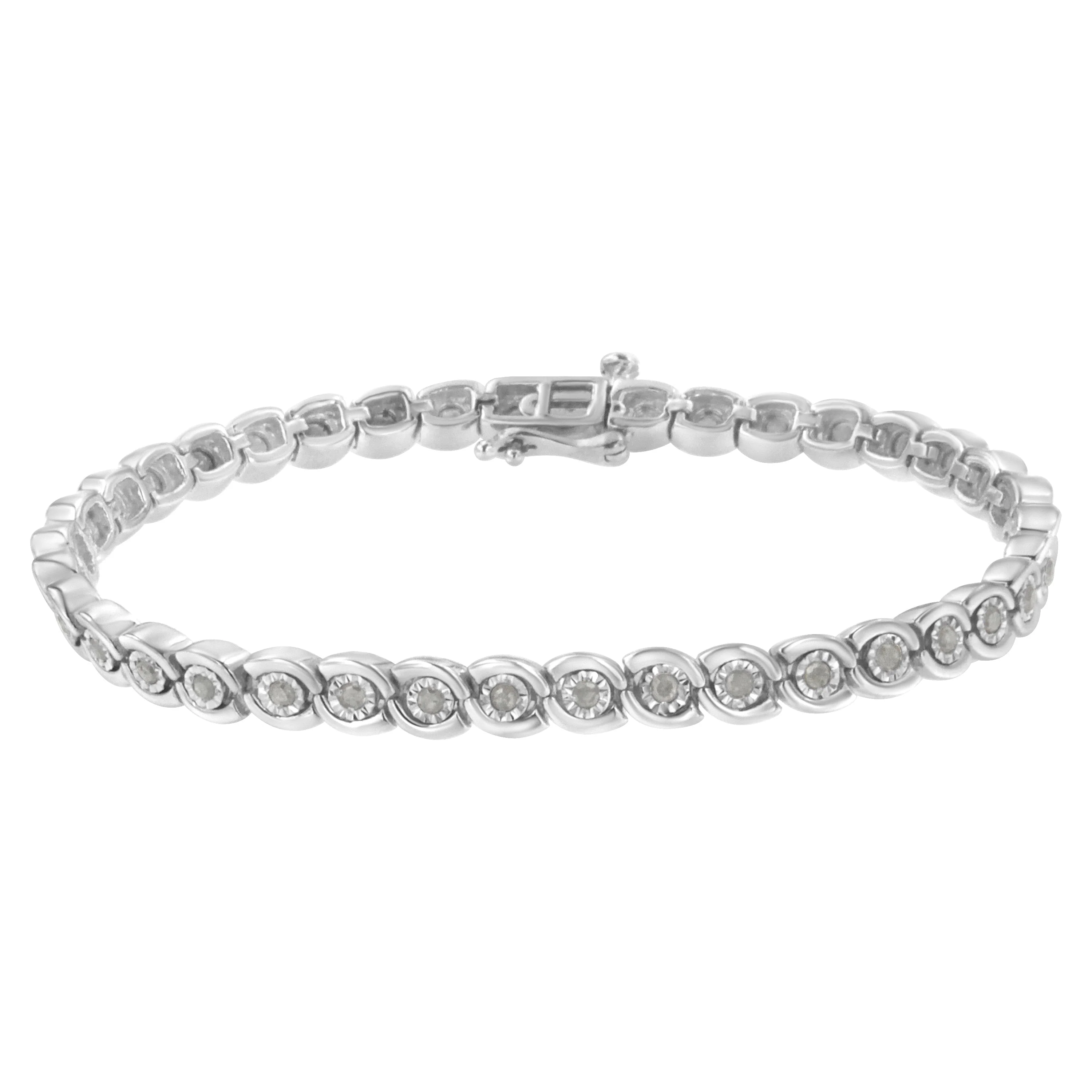 .925 Sterling Silver 1.0 cttw Miracle Set Diamond Spiraling Bezel Link Bracelet(I-J Color, I3 Clarity) -7.25" - Image 2