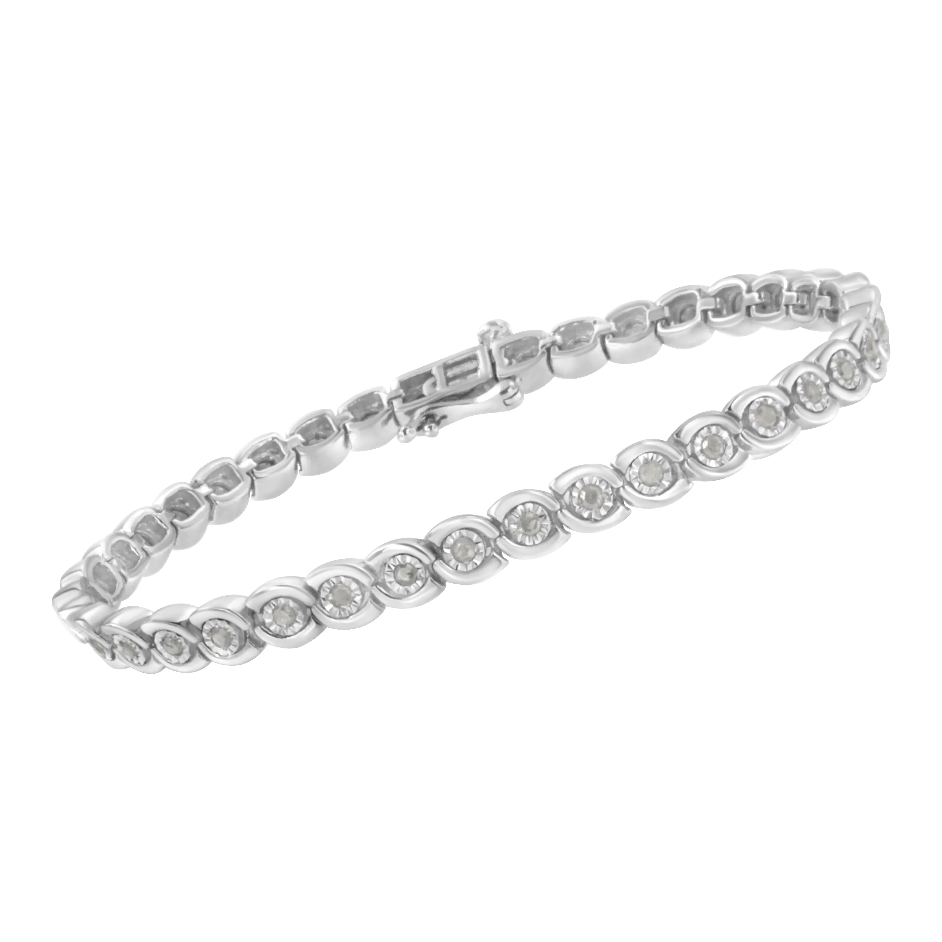 .925 Sterling Silver 1.0 cttw Miracle Set Diamond Spiraling Bezel Link Bracelet(I-J Color, I3 Clarity) -7.25" - Image 3