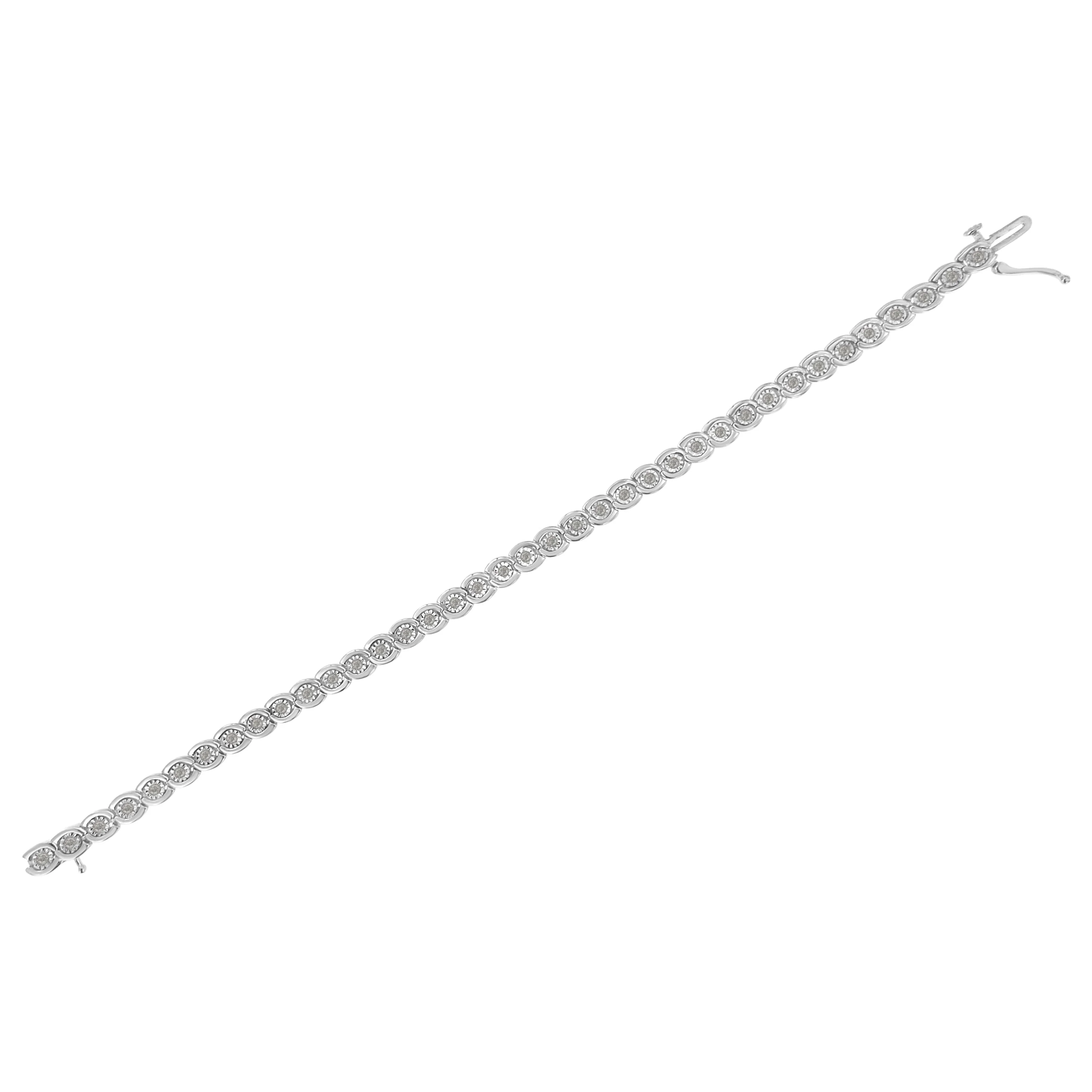 .925 Sterling Silver 1.0 cttw Miracle Set Diamond Spiraling Bezel Link Bracelet(I-J Color, I3 Clarity) -7.25" - Image 5