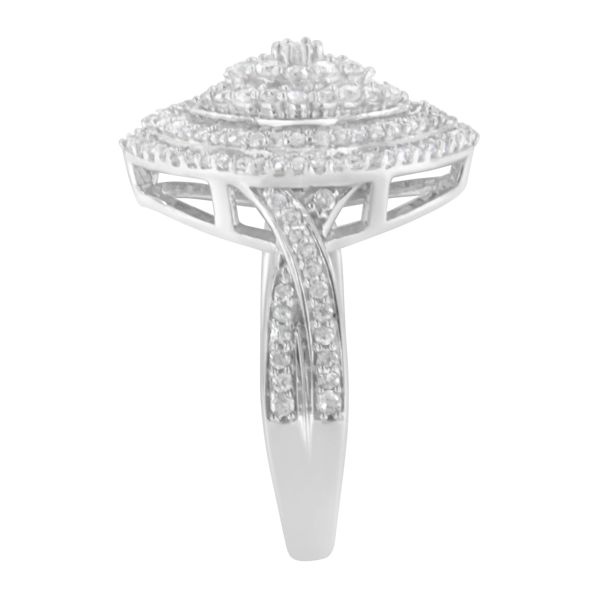 .925 Sterling Silver 1.0 Cttw Round & Baguette-Cut Diamond Marquise-Shaped Cluster Triple Stepped Halo Cocktail Fashion Ring (I-J Color, I2-I3 Clarity) - Size 7 - Image 10