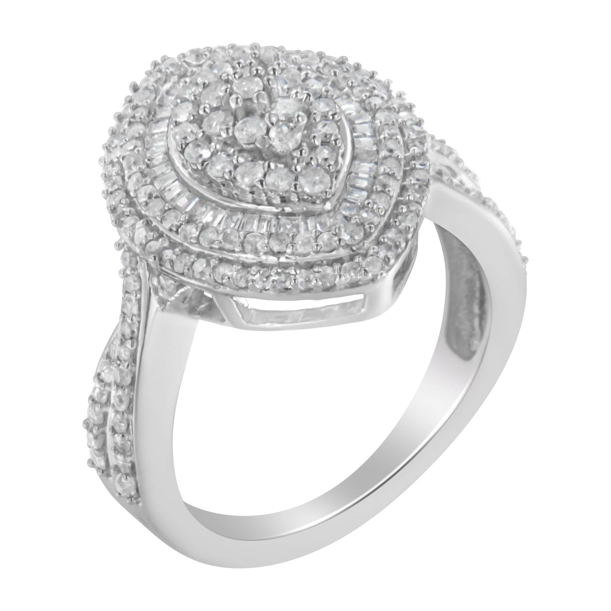 .925 Sterling Silver 1.0 Cttw Round & Baguette-Cut Diamond Marquise-Shaped Cluster Triple Stepped Halo Cocktail Fashion Ring (I-J Color, I2-I3 Clarity) - Size 7 - Image 6