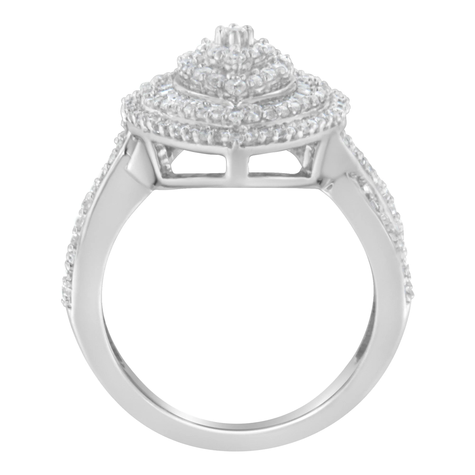 .925 Sterling Silver 1.0 Cttw Round & Baguette-Cut Diamond Marquise-Shaped Cluster Triple Stepped Halo Cocktail Fashion Ring (I-J Color, I2-I3 Clarity) - Size 7 - Image 8