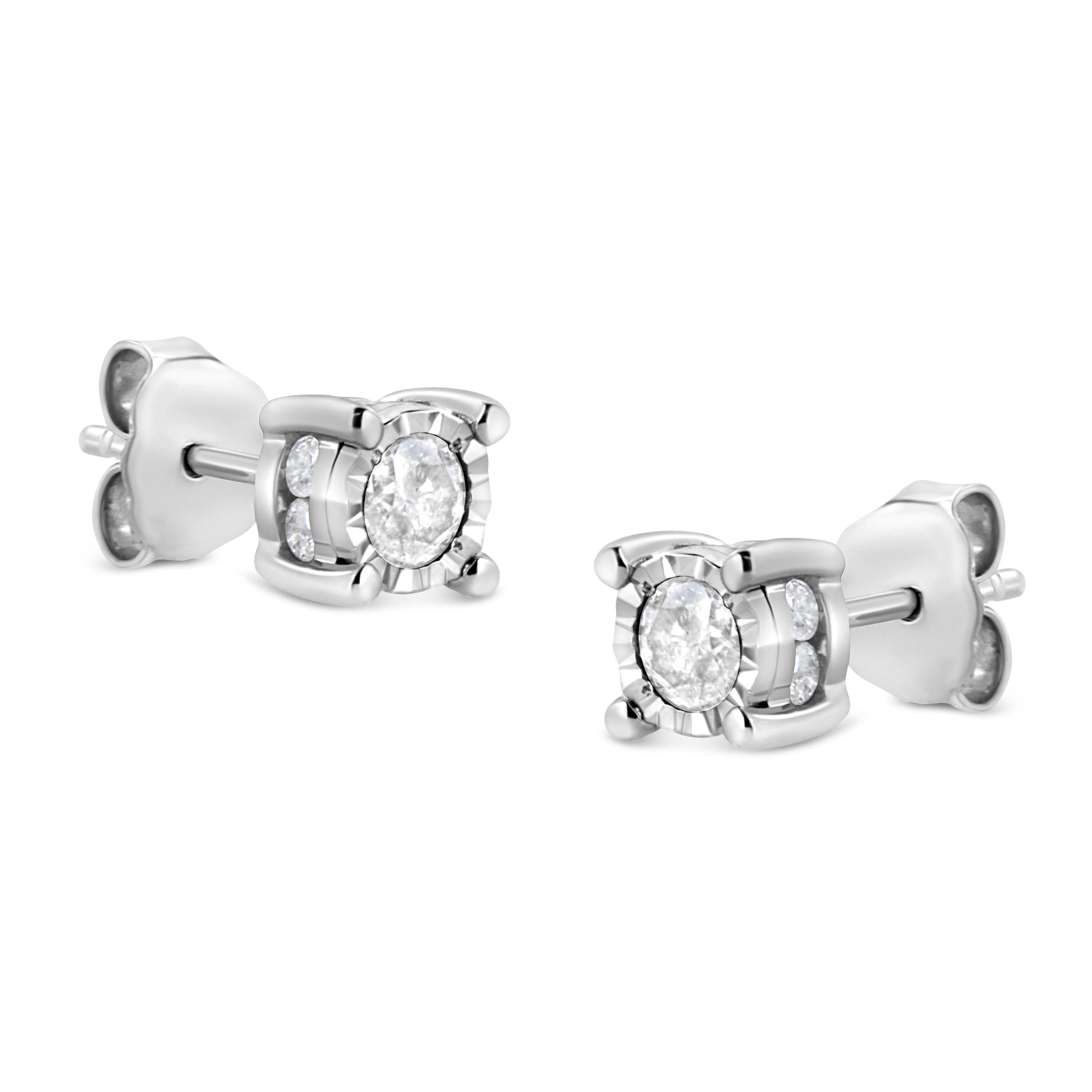 .925 Sterling Silver 1.0 Cttw Round Brilliant-Cut Diamond Miracle-Set Solitaire Stud Earrings (H-I Color, I2-I3 Clarity) - Image 3