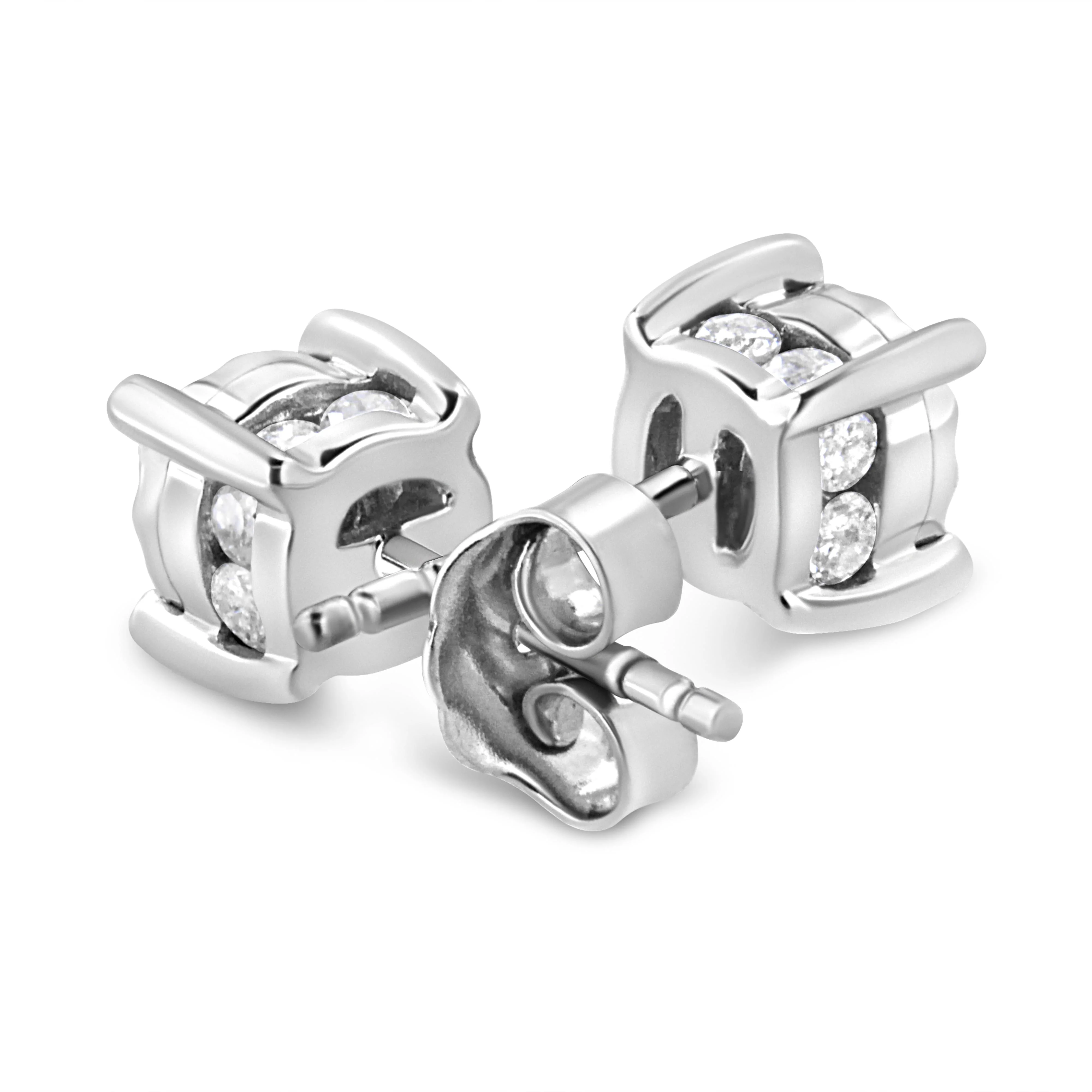 .925 Sterling Silver 1.0 Cttw Round Brilliant-Cut Diamond Miracle-Set Solitaire Stud Earrings (H-I Color, I2-I3 Clarity) - Image 4