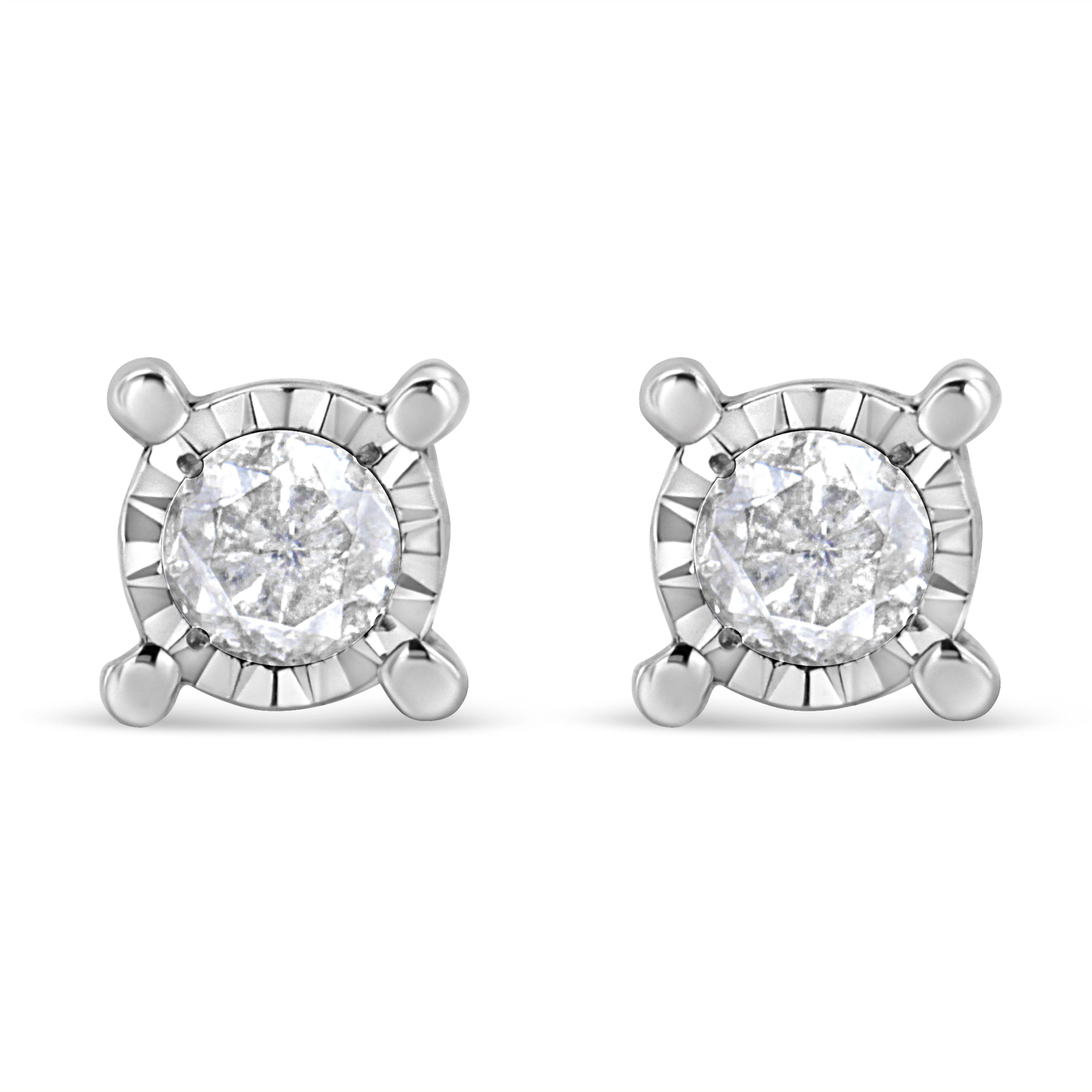 .925 Sterling Silver 1.0 Cttw Round Brilliant-Cut Diamond Miracle-Set Solitaire Stud Earrings (H-I Color, I2-I3 Clarity) - Image 5