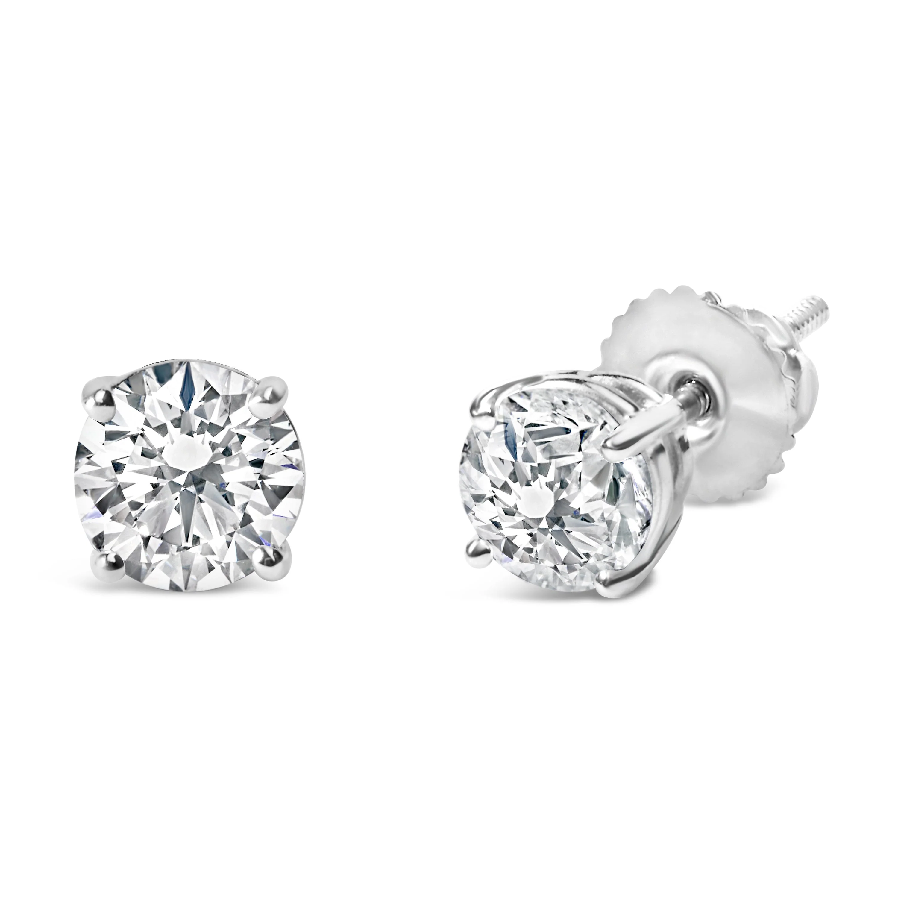 .925 Sterling Silver 1.0 Cttw Round Brilliant Cut Lab Grown Diamond 4-Prong Classic Solitaire Stud Earrings (F-G Color, VS2-SI1 Clarity) - Image 2