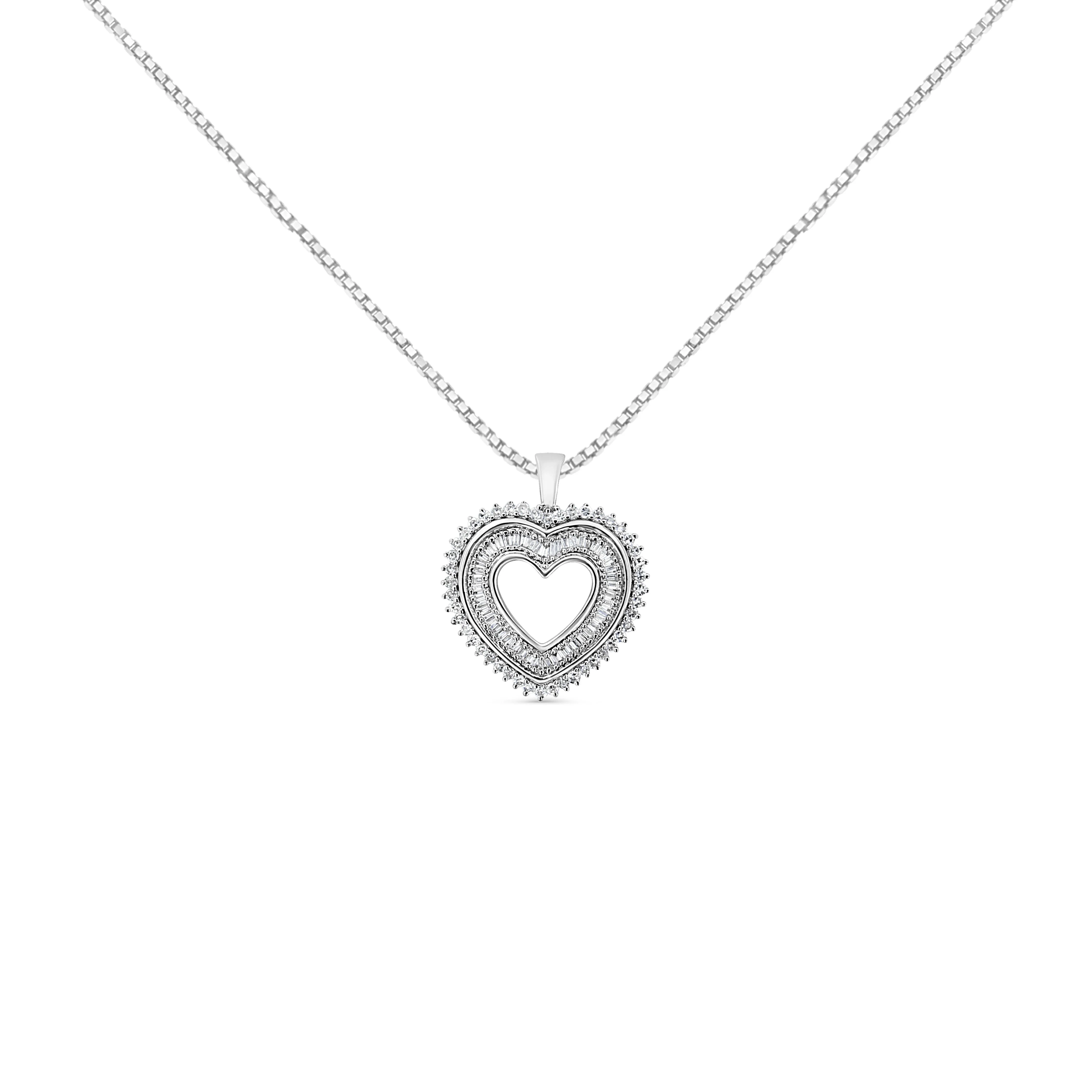 .925 Sterling Silver 1.0 Ctw Diamond Shadow Open Heart Halo 18" Pendant Necklace (I-J Color, I1-I2 Clarity) - Image 4