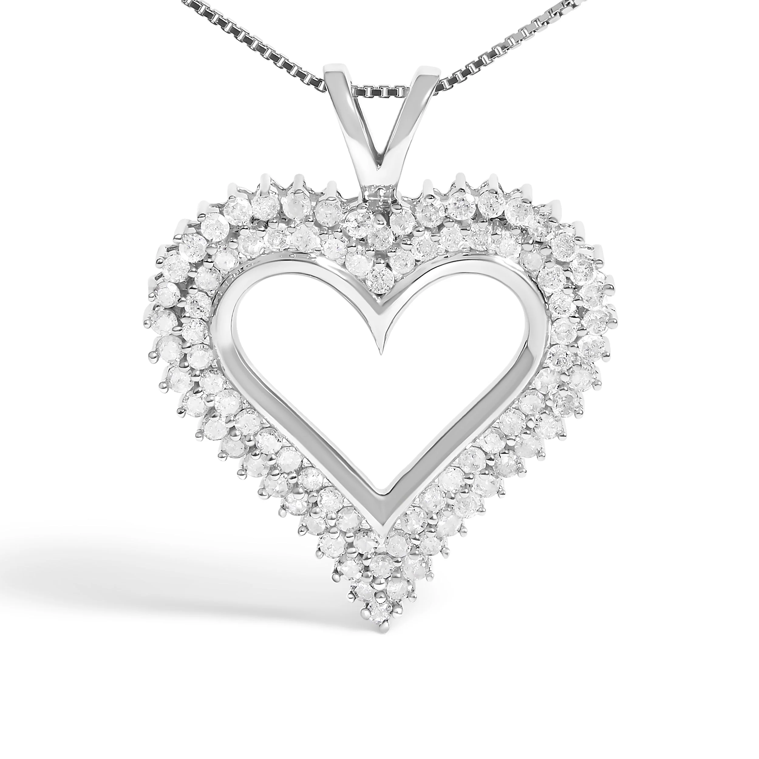 .925 Sterling Silver 1.00 Cttw Diamond Heart 18" Pendant Necklace (I-J Color, I2-I3 Clarity) - Image 2