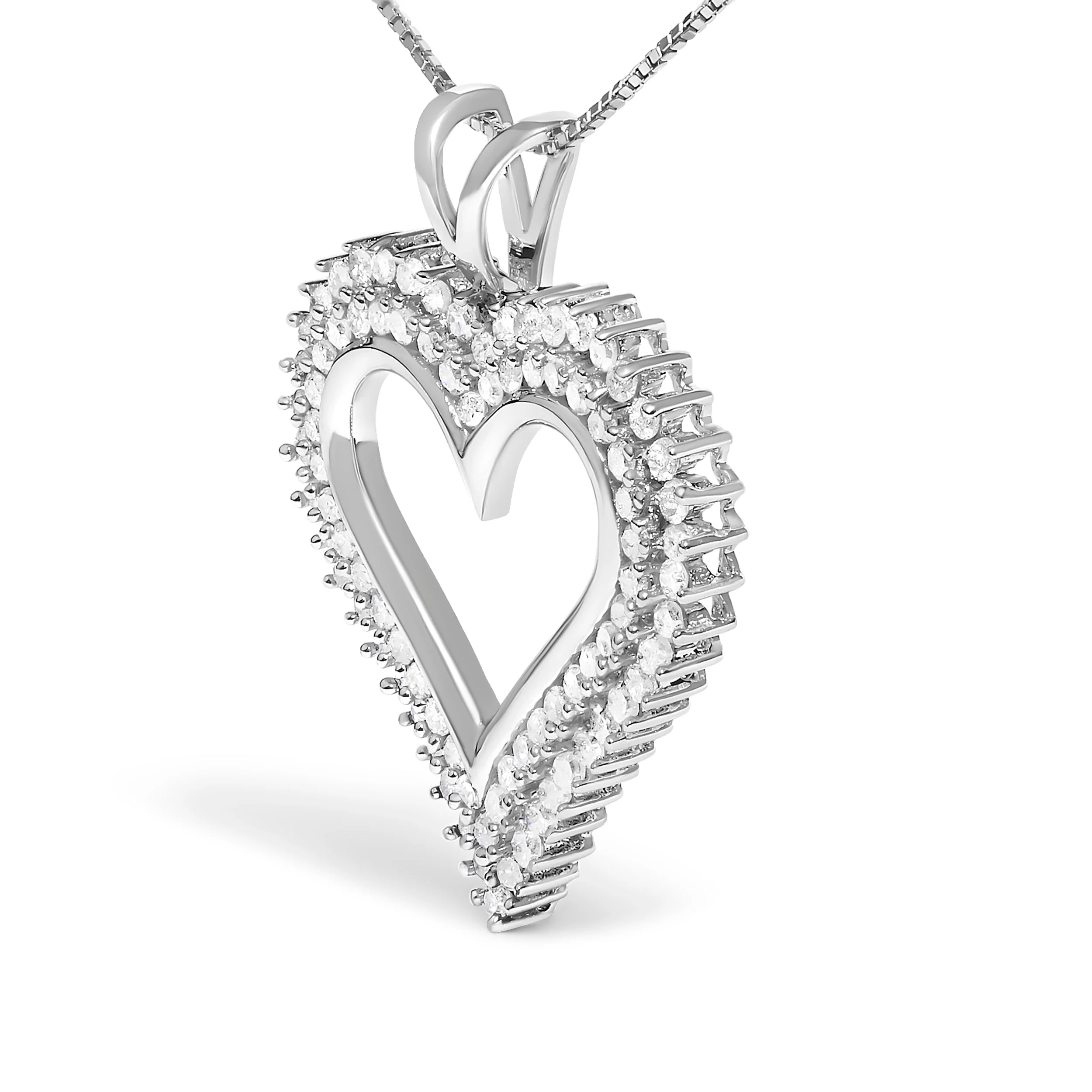 .925 Sterling Silver 1.00 Cttw Diamond Heart 18" Pendant Necklace (I-J Color, I2-I3 Clarity) - Image 3