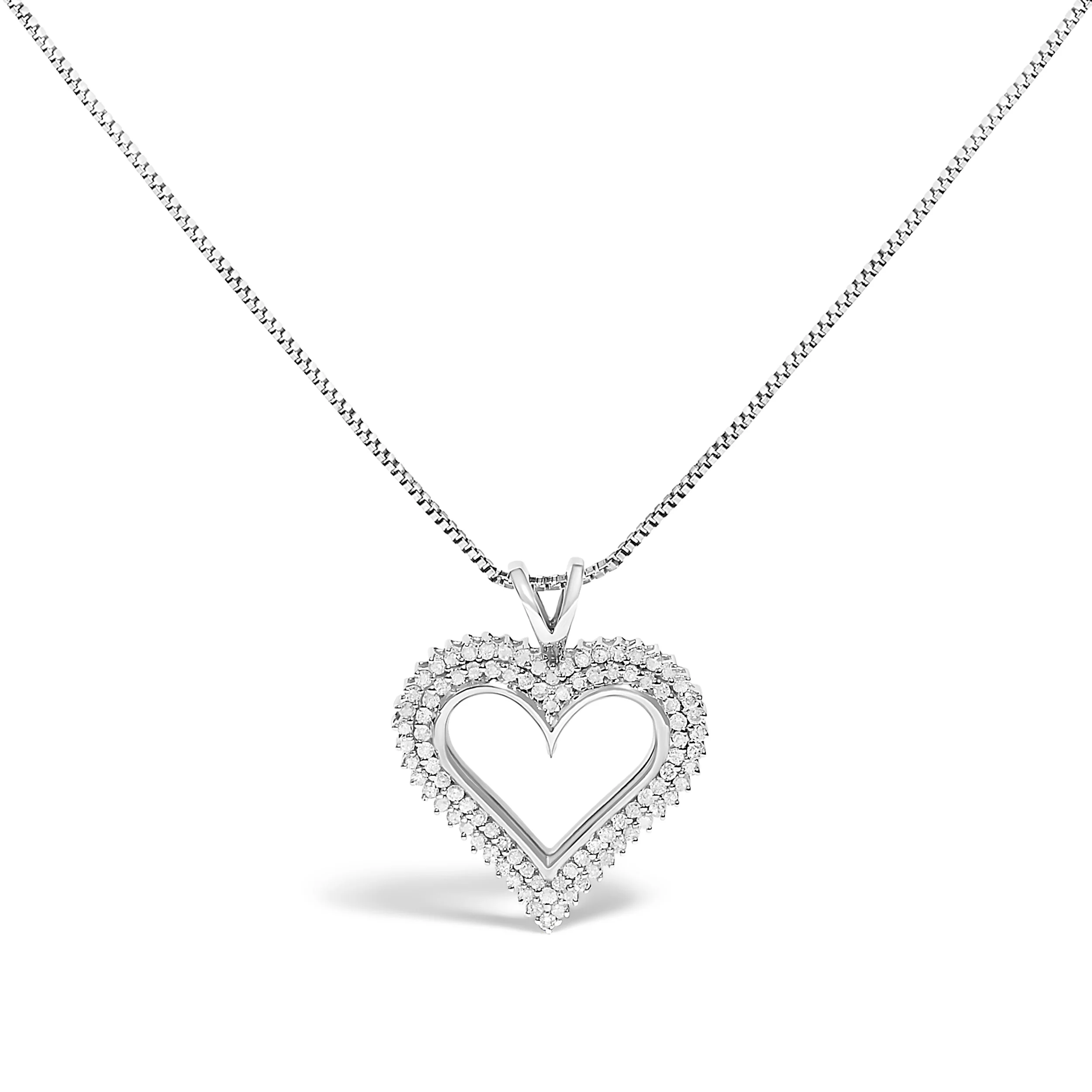 .925 Sterling Silver 1.00 Cttw Diamond Heart 18" Pendant Necklace (I-J Color, I2-I3 Clarity) - Image 7