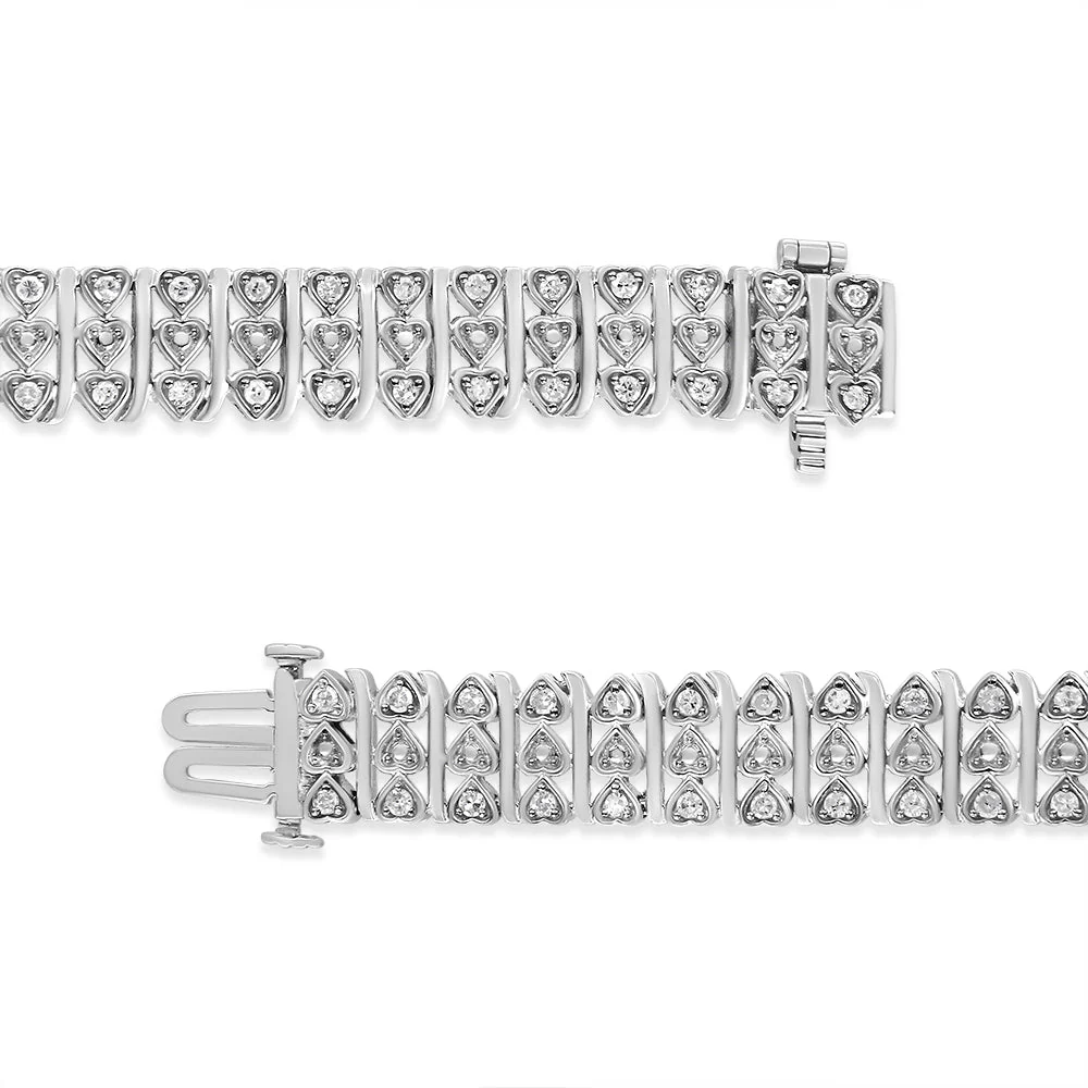 .925 Sterling Silver 1.00 Cttw Diamond Multi Row Heart Link Bracelet (H-I Color, I1-I2 Clarity) - 7.25" Inches - Image 5