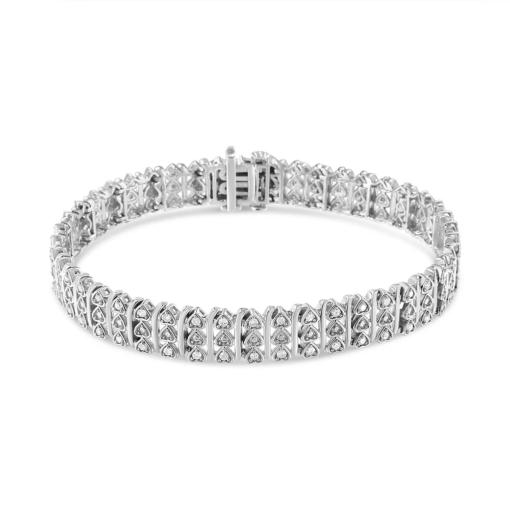 .925 Sterling Silver 1.00 Cttw Diamond Multi Row Heart Link Bracelet (H-I Color, I1-I2 Clarity) - 7.25" Inches - Image 7