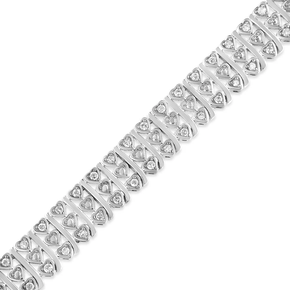 .925 Sterling Silver 1.00 Cttw Diamond Multi Row Heart Link Bracelet (H-I Color, I1-I2 Clarity) - 7.25" Inches - Image 8