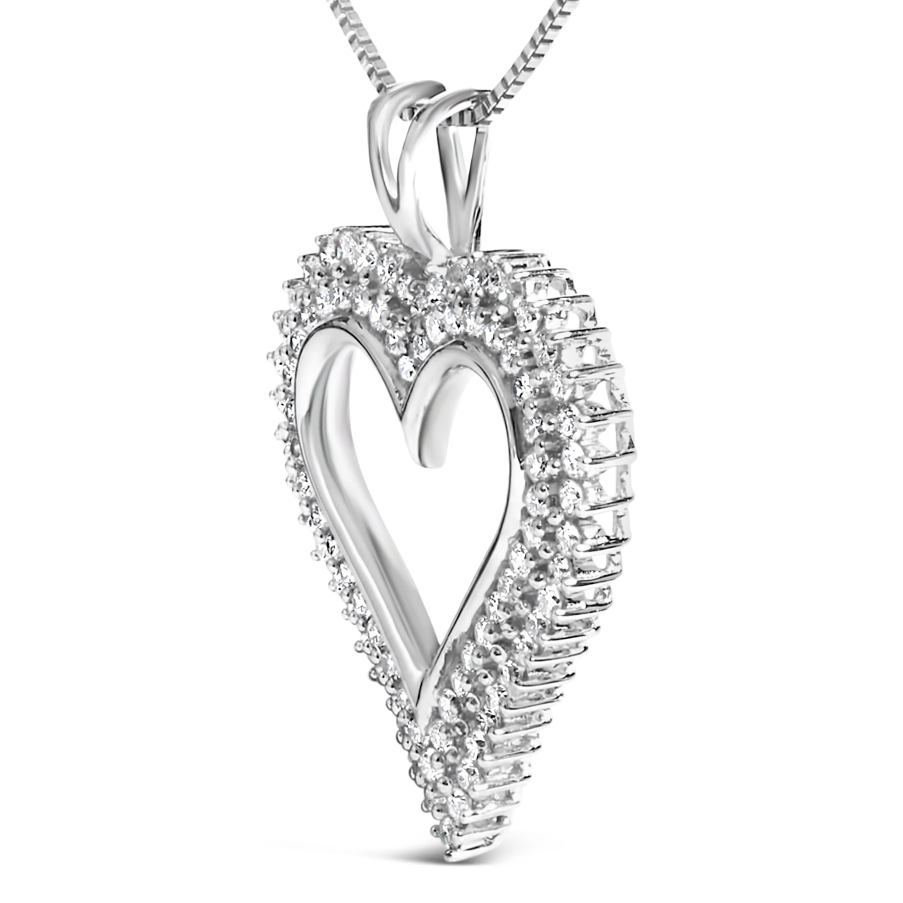 .925 Sterling Silver 1.00 Cttw Lab-Grown Diamond Open Heart Pendant Necklace (F-G Color, VS1-VS2 Clarity) - 18" Inches - Image 7