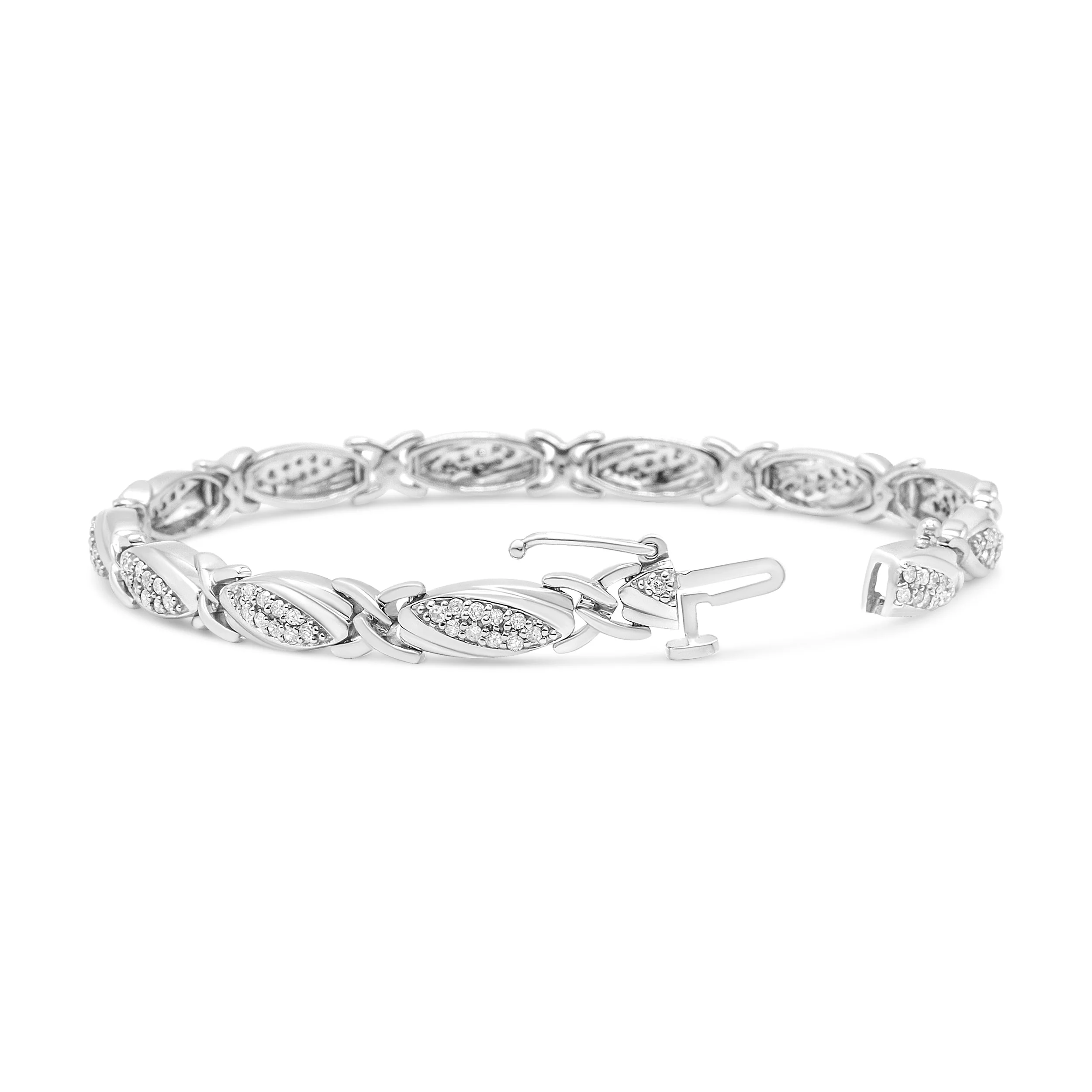 .925 Sterling Silver 1.00 Cttw Round Diamond X-Link Bracelet (I-J Color, I2-I3 Clarity) - Size 7.25" - Image 2