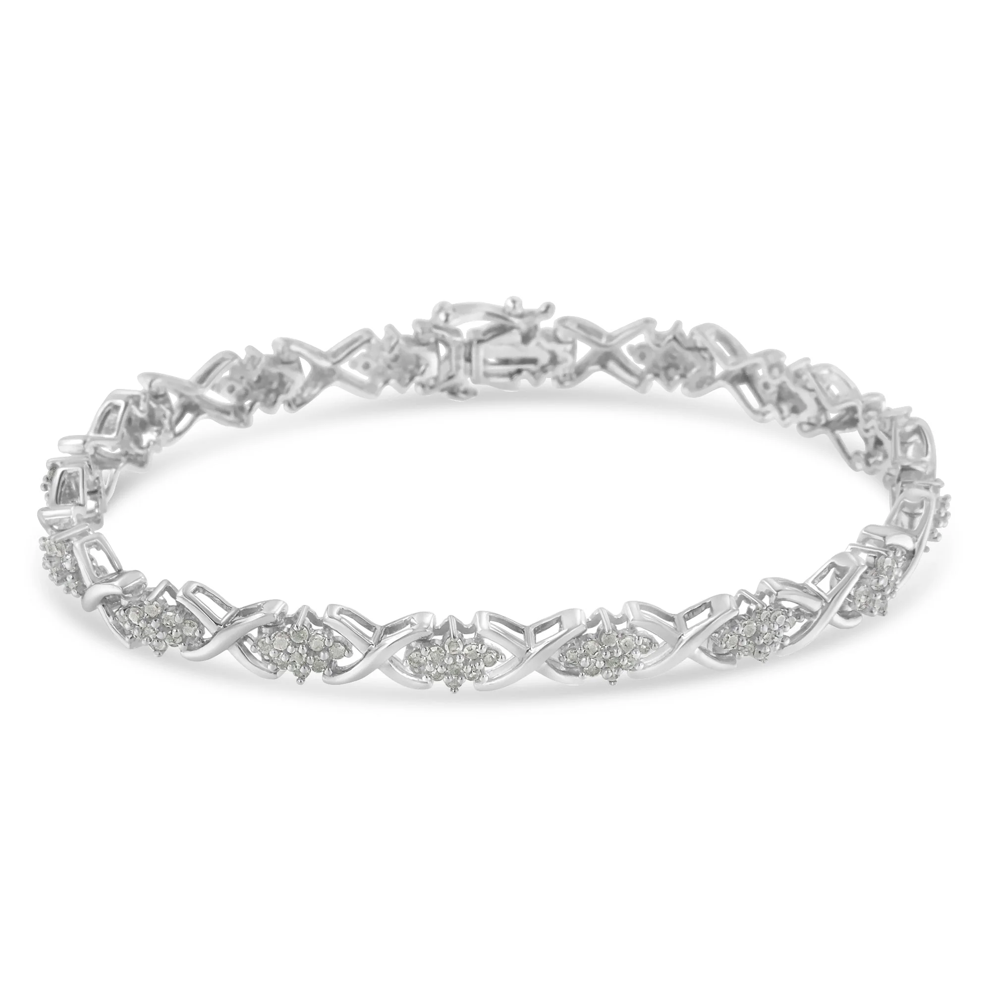 .925 Sterling Silver 1-1/2 Cttw Diamond Cluster X Link 7" Tennis Bracelet (I-J color, I3 clarity) - Image 2