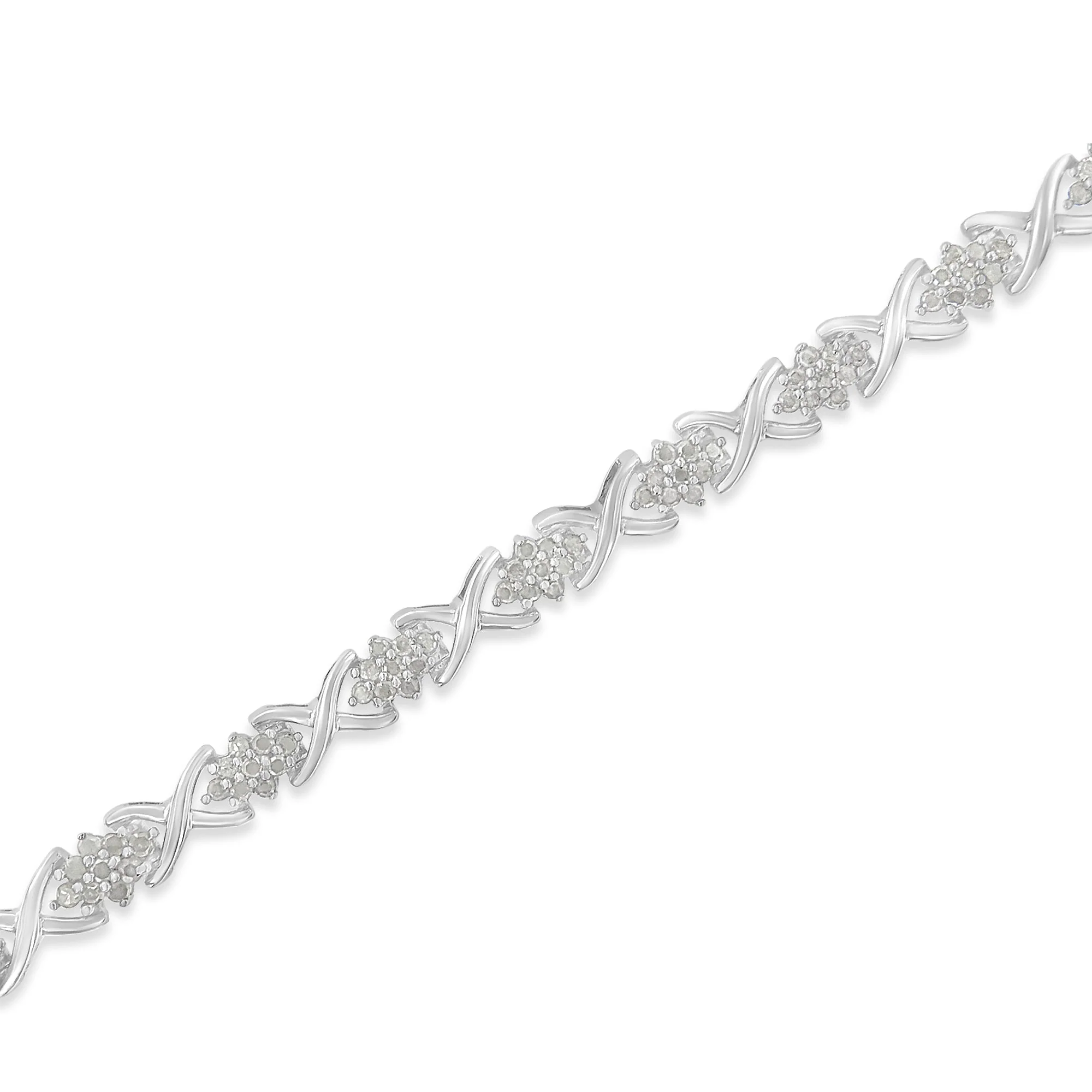 .925 Sterling Silver 1-1/2 Cttw Diamond Cluster X Link 7" Tennis Bracelet (I-J color, I3 clarity) - Image 3