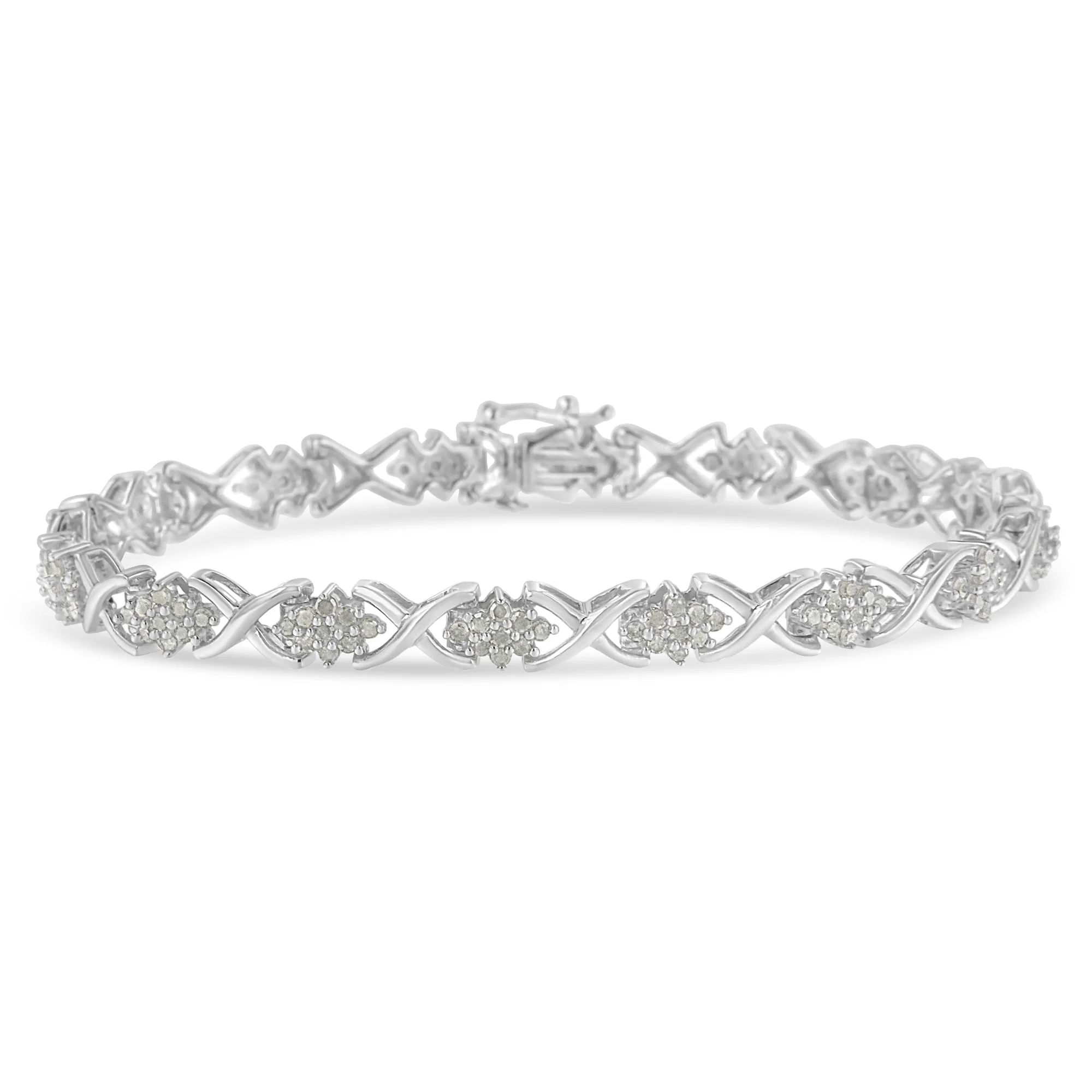 .925 Sterling Silver 1-1/2 Cttw Diamond Cluster X Link 7" Tennis Bracelet (I-J color, I3 clarity) - Image 5