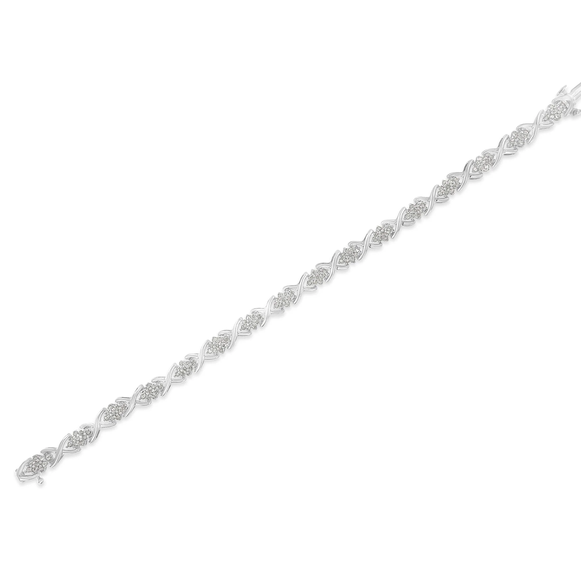 .925 Sterling Silver 1-1/2 Cttw Diamond Cluster X Link 7" Tennis Bracelet (I-J color, I3 clarity) - Image 7