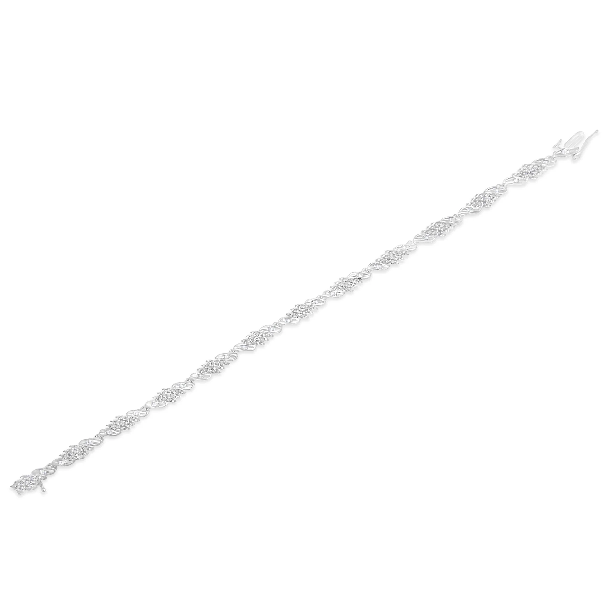 .925 Sterling Silver 1-1/2 Cttw Round and Baguette Cut Diamond Wave Link Bracelet (I-J Color, I2-I3 Clarity) - 7" - Image 5