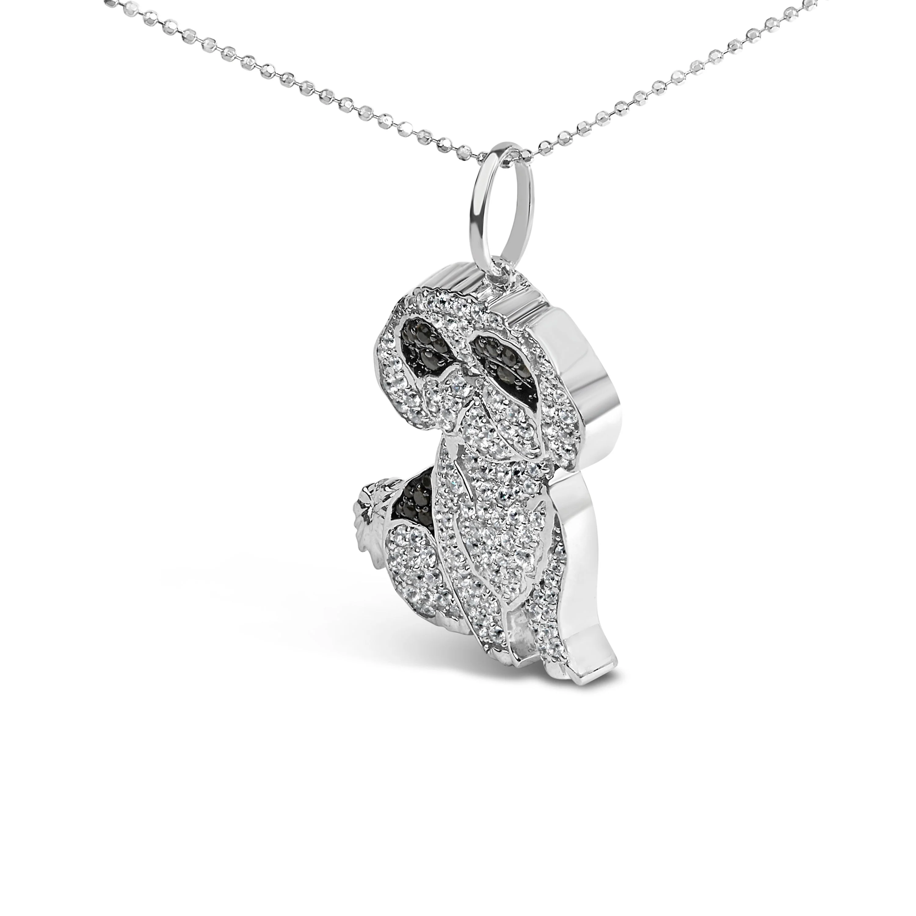 .925 Sterling Silver 1 1/4 Cttw Diamond Shih Tzu Dog Pendant Necklace 18 inch (Black and I-J Color, I2-I3 Clarity) - Image 3