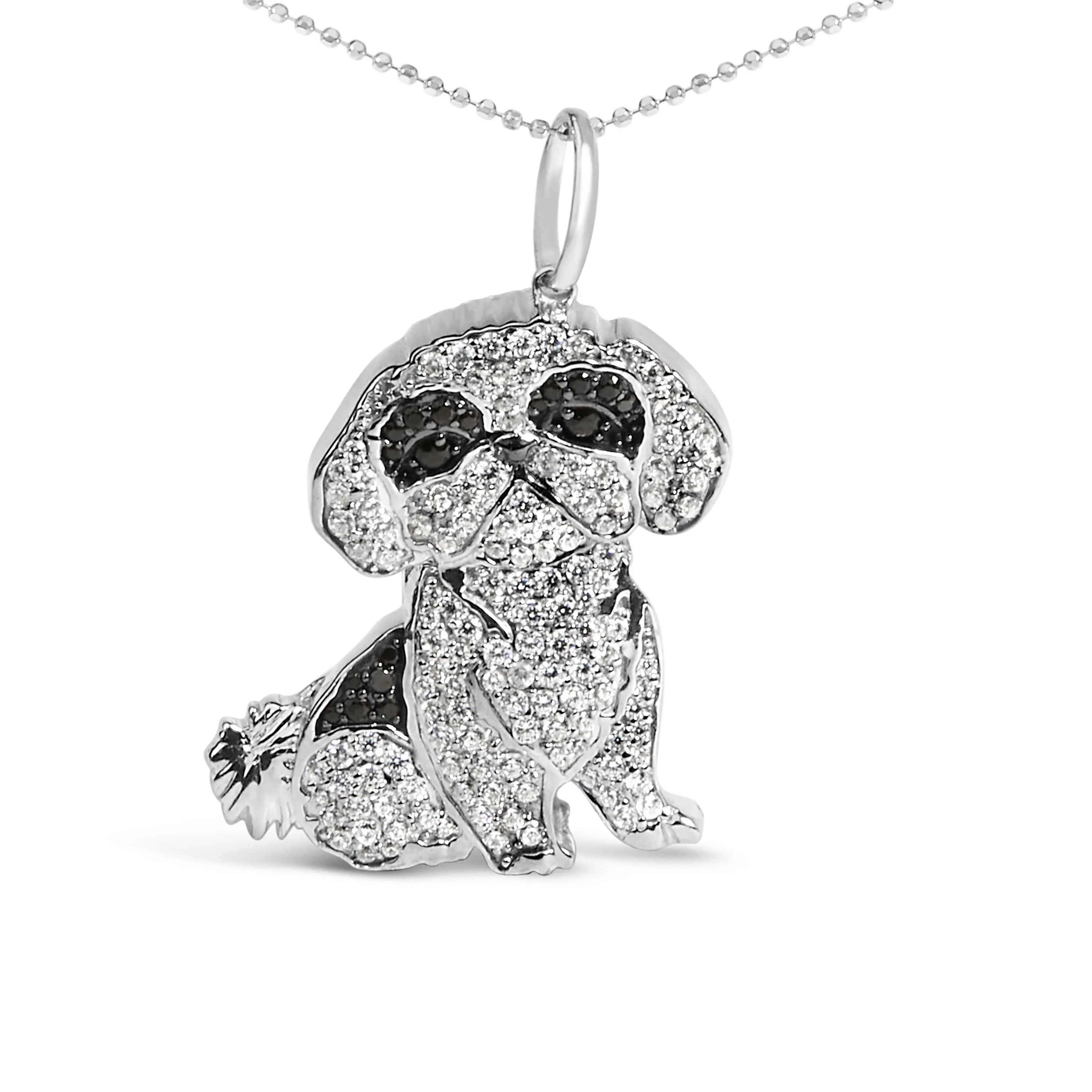 .925 Sterling Silver 1 1/4 Cttw Diamond Shih Tzu Dog Pendant Necklace 18 inch (Black and I-J Color, I2-I3 Clarity) - Image 5